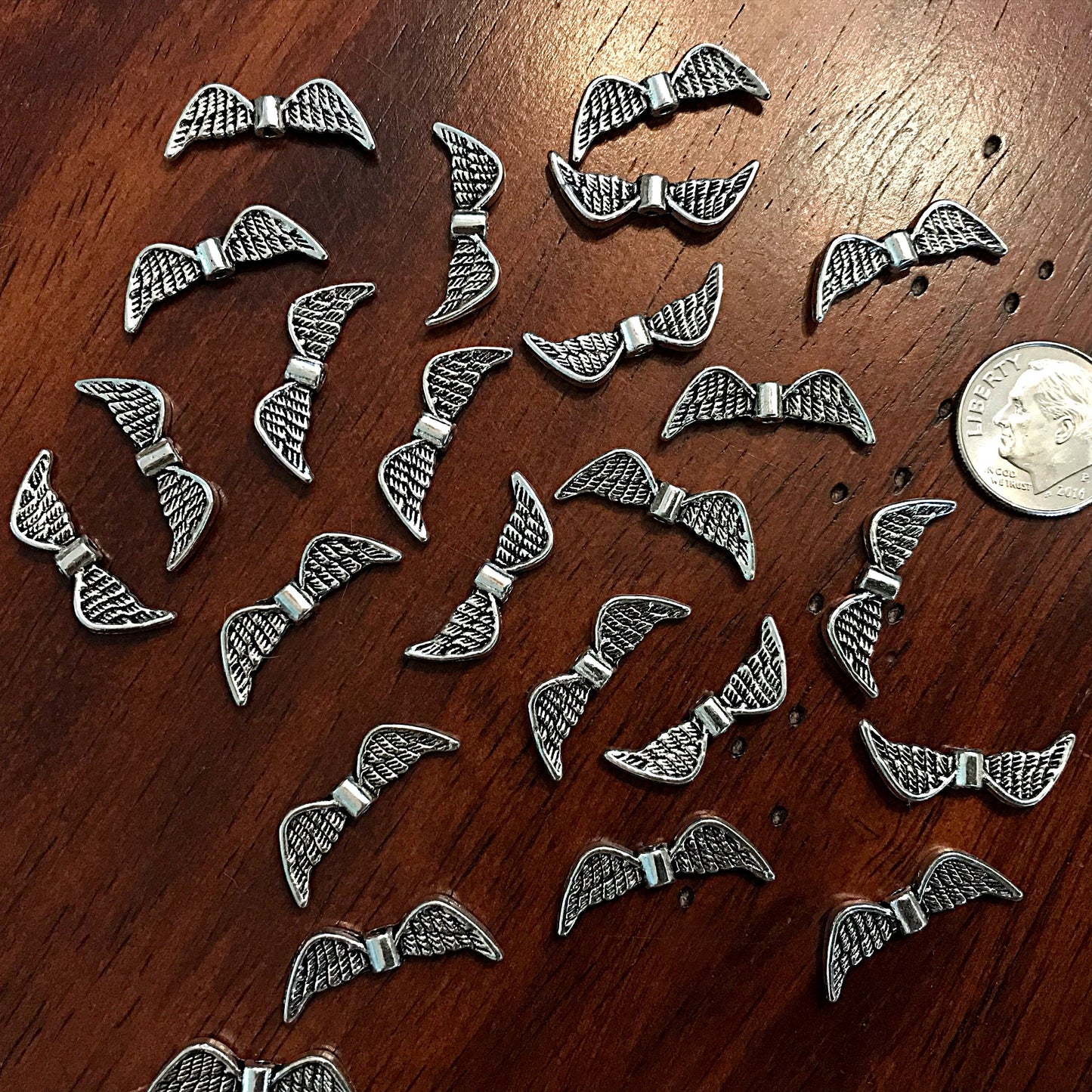 25pcs, Angel Wing Charms, Antique Silver Charms, Silver Wing Charms, Spacer Charms, Spacer Wings, Connector Charm, Double Sided, Findings