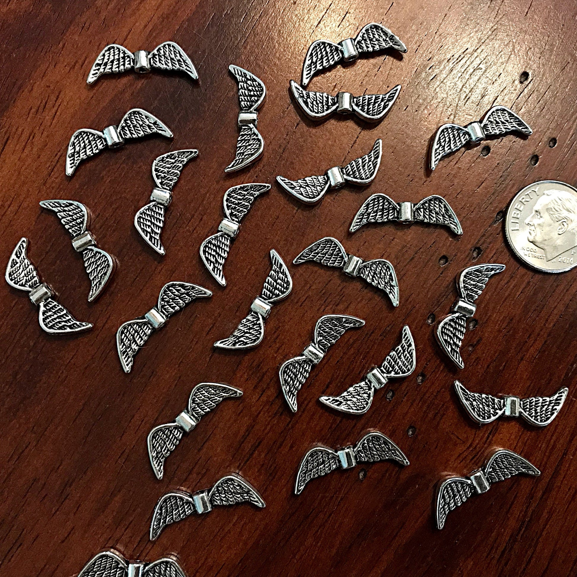 25pcs, Angel Wing Charms, Antique Silver Charms, Silver Wing Charms, Spacer Charms, Spacer Wings, Connector Charm, Double Sided, Findings