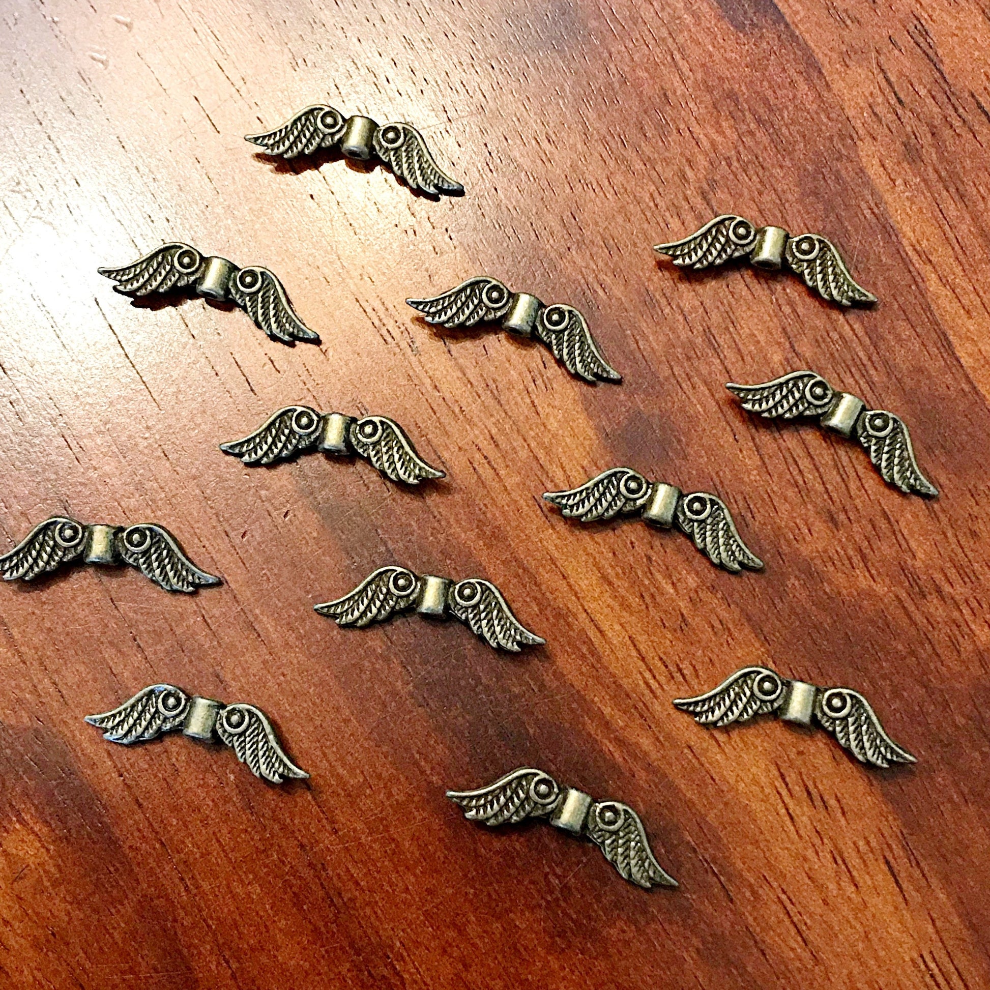 Bulk 25 Spacer Wing Charms, Angel Wing Charms, Antique Bronze Charms, Connector Charms, Spacer Beads, Bronze Connector Wing Charms, Findings