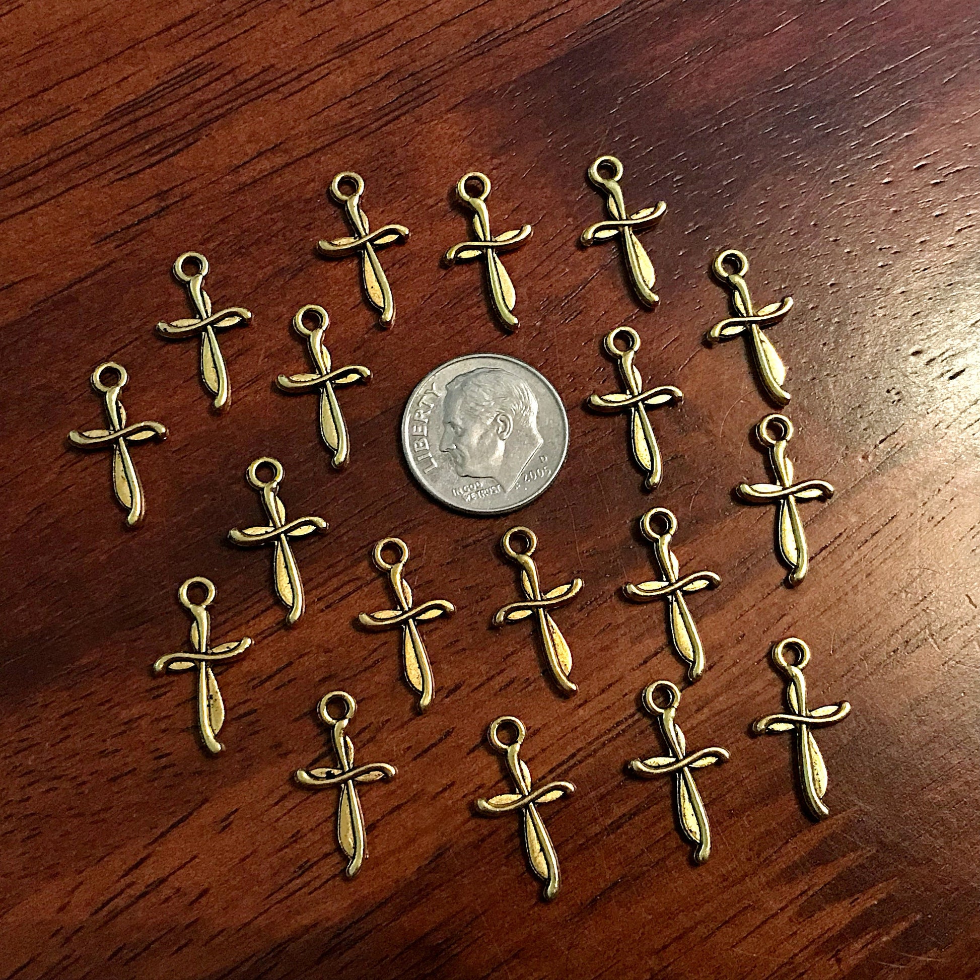 50pcs, Gold Cross Charms, Antique Gold Cross Charms, Double Sided Cross Charms, Tiny Gold Cross Charms, Fancy Cross Charms, Findings