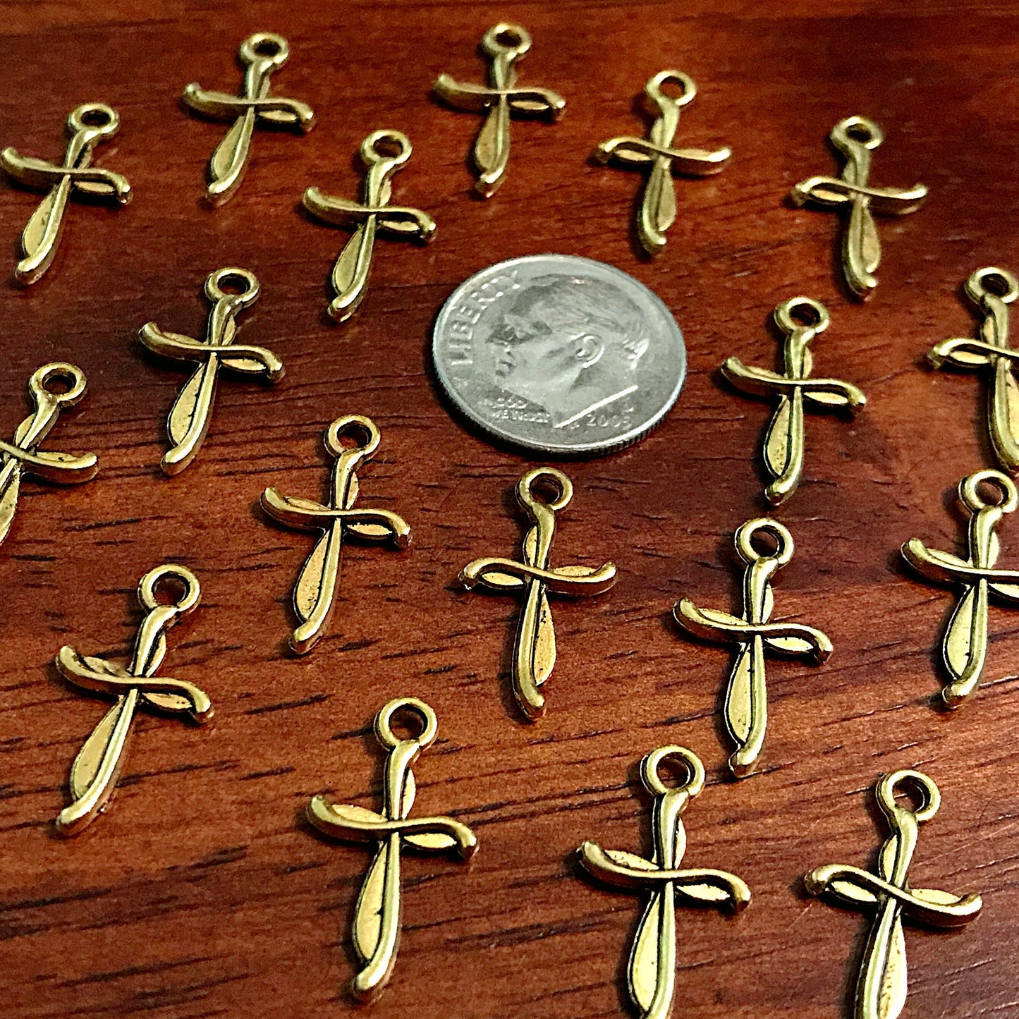 50pcs, Gold Cross Charms, Antique Gold Cross Charms, Double Sided Cross Charms, Tiny Gold Cross Charms, Fancy Cross Charms, Findings