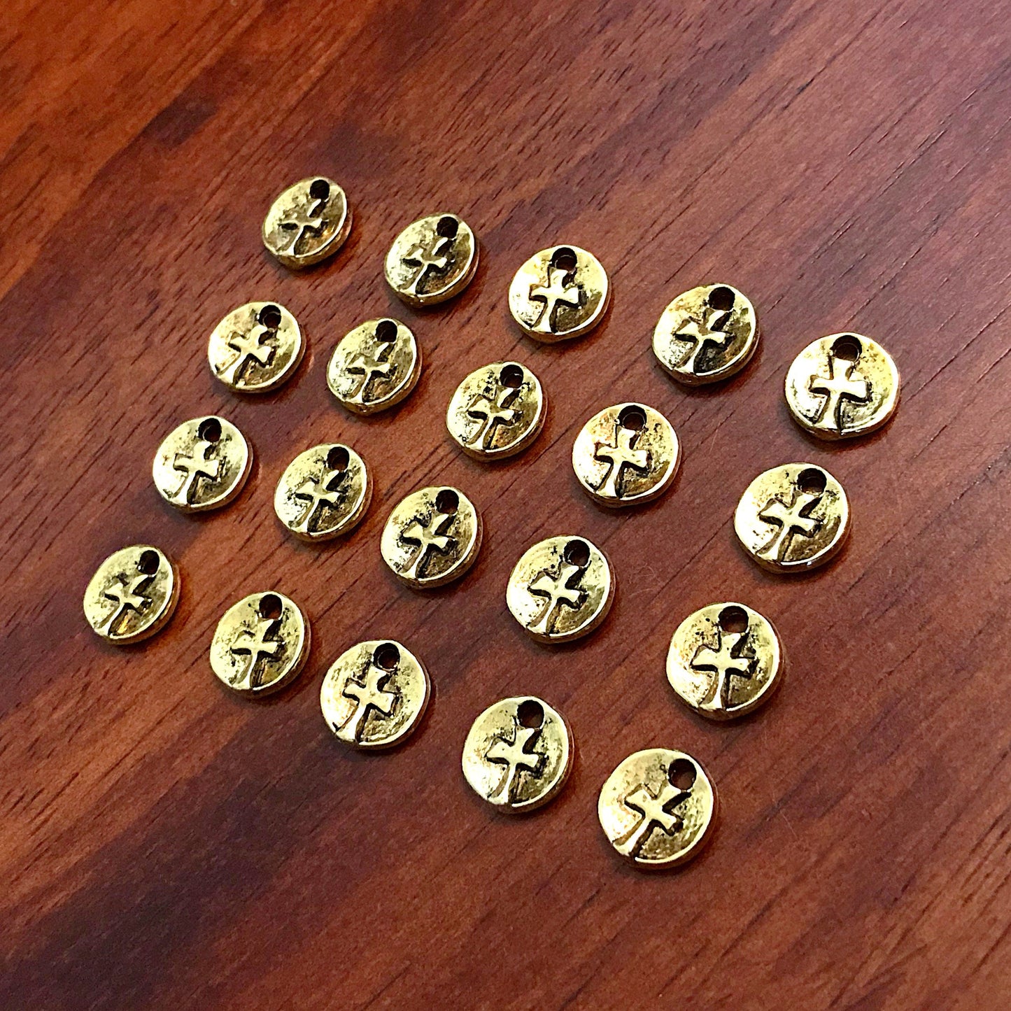 30pcs, Cross Charms, Round Cross Charms, Gold Tone Cross Charm, Tiny Cross Charms, Hammered Cross, Rosary Charms, 2 Sided Charms, Findings