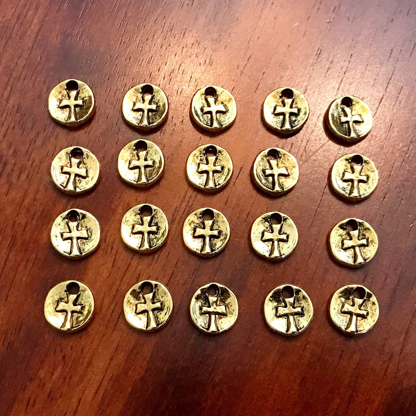 30pcs, Cross Charms, Round Cross Charms, Gold Tone Cross Charm, Tiny Cross Charms, Hammered Cross, Rosary Charms, 2 Sided Charms, Findings