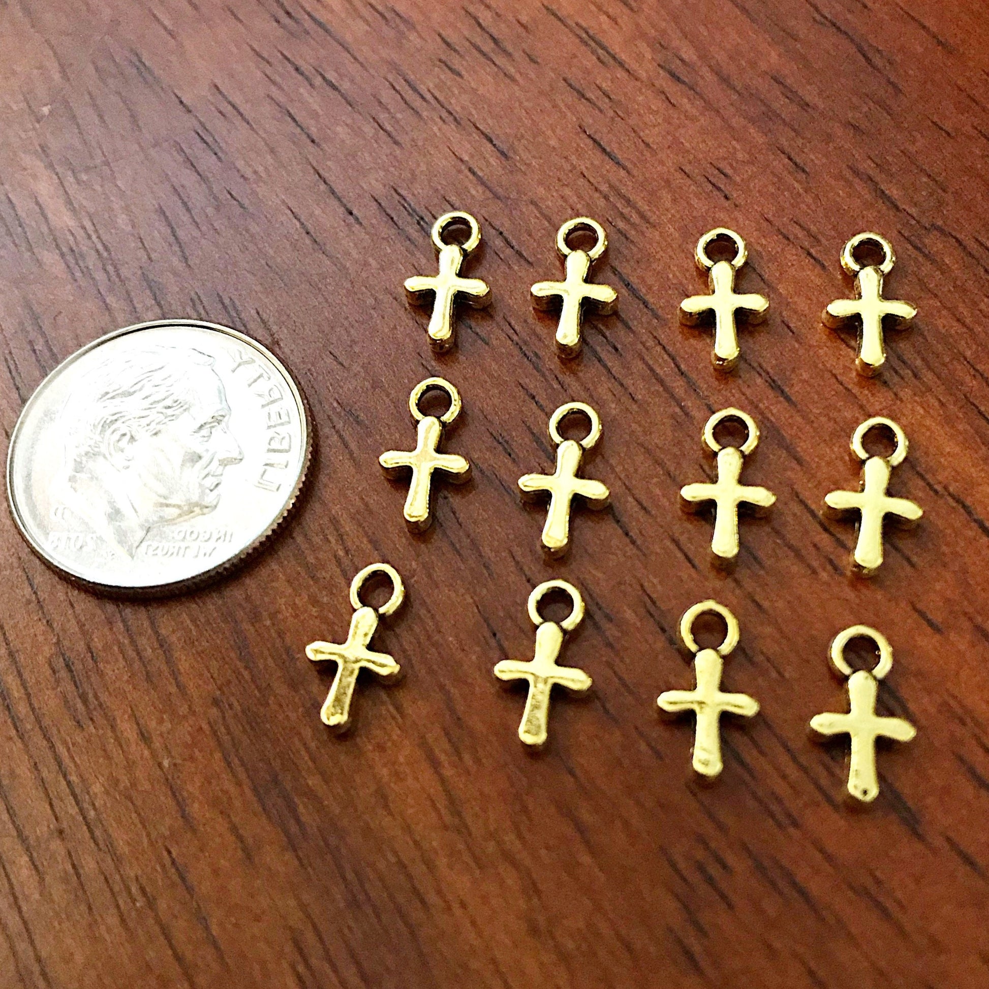 Cross Charms, 25pcs Gold Tone Cross Charms, Tiny Cross Charms, Gold Charms, Christian Charms, Necklace Charms, Bracelet Charms, Findings