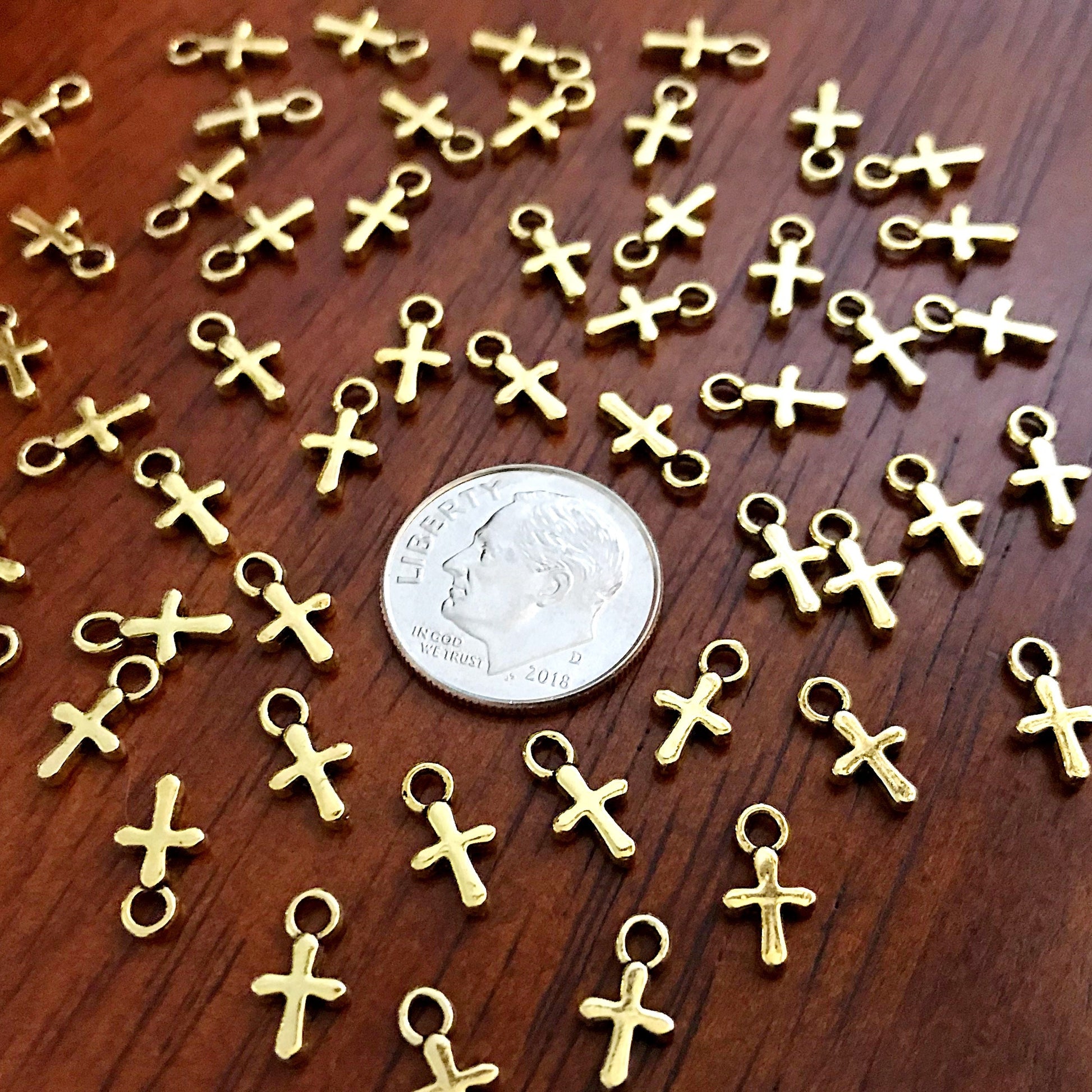Cross Charms, 25pcs Gold Tone Cross Charms, Tiny Cross Charms, Gold Charms, Christian Charms, Necklace Charms, Bracelet Charms, Findings