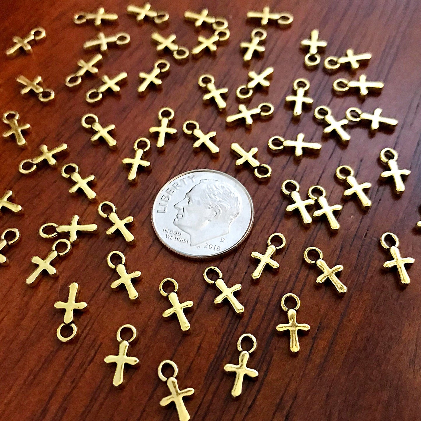 Cross Charms, 50pcs Gold Tone Cross Charms, Tiny Cross Charms, Gold Charms, Christian Charms, Necklace Charms, Bracelet Charms, Findings