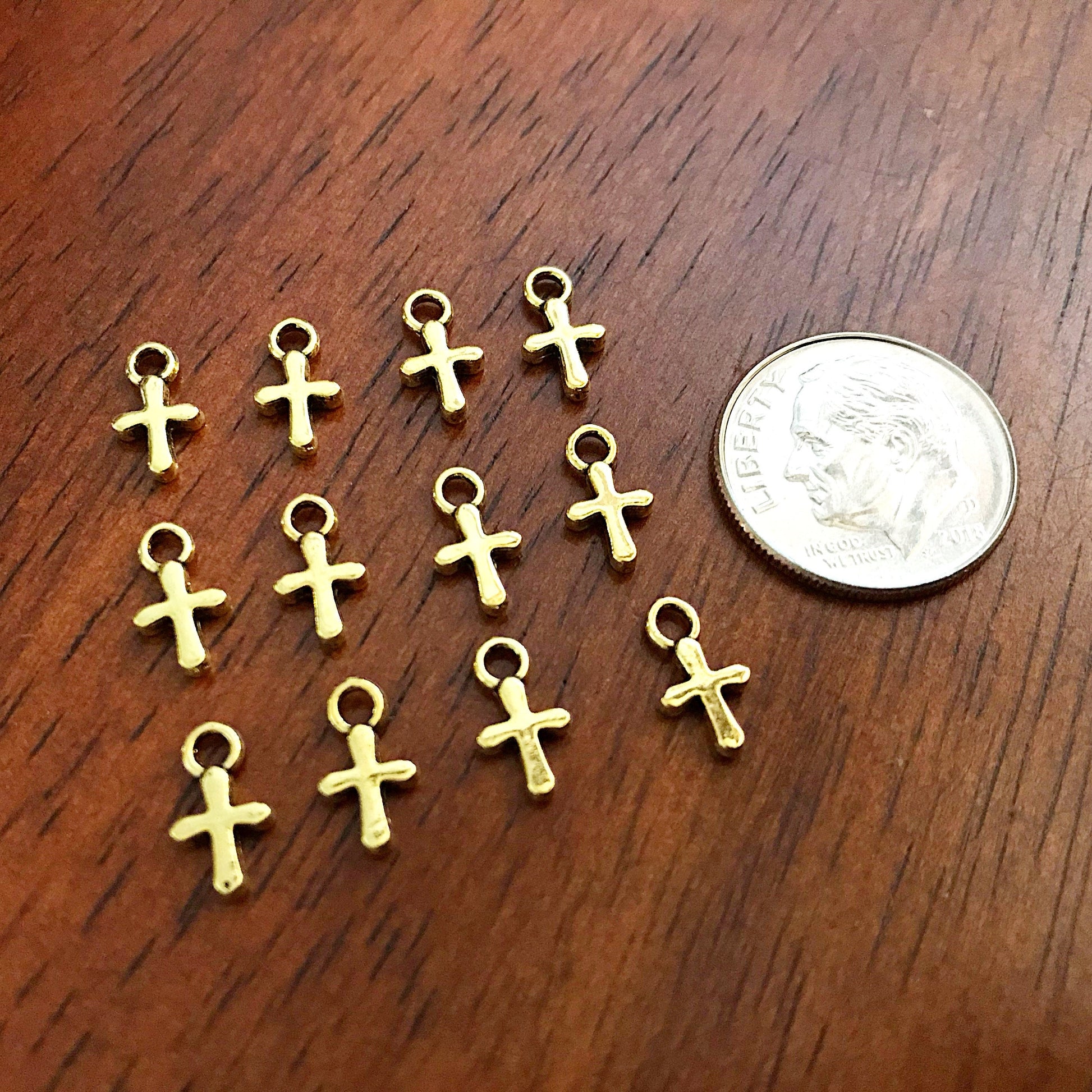 Cross Charms, 50pcs Gold Tone Cross Charms, Tiny Cross Charms, Gold Charms, Christian Charms, Necklace Charms, Bracelet Charms, Findings