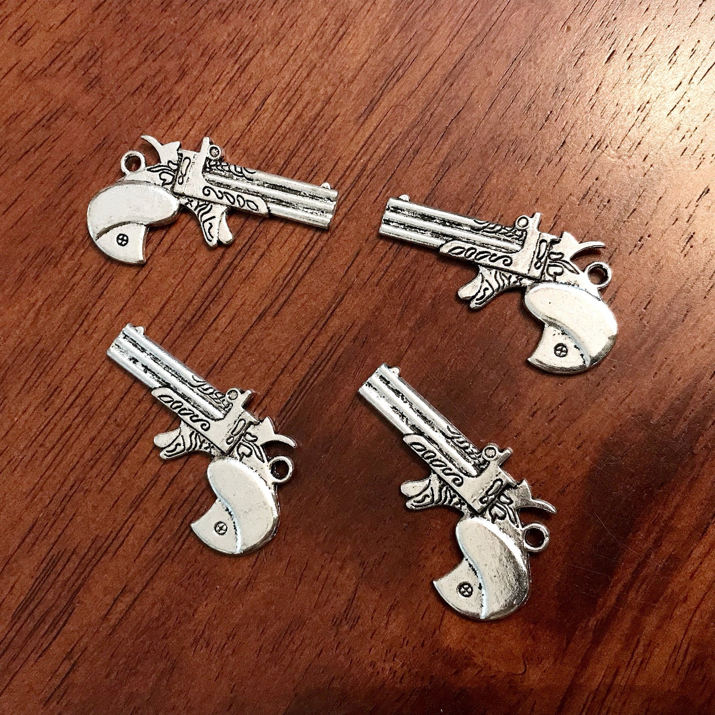 5pcs, Gun Charms, Antique Silver Charms, Gun Pendants, Pistol Charm, Double Sided Hand Gun Charms, Western Revolver Charms, Findings