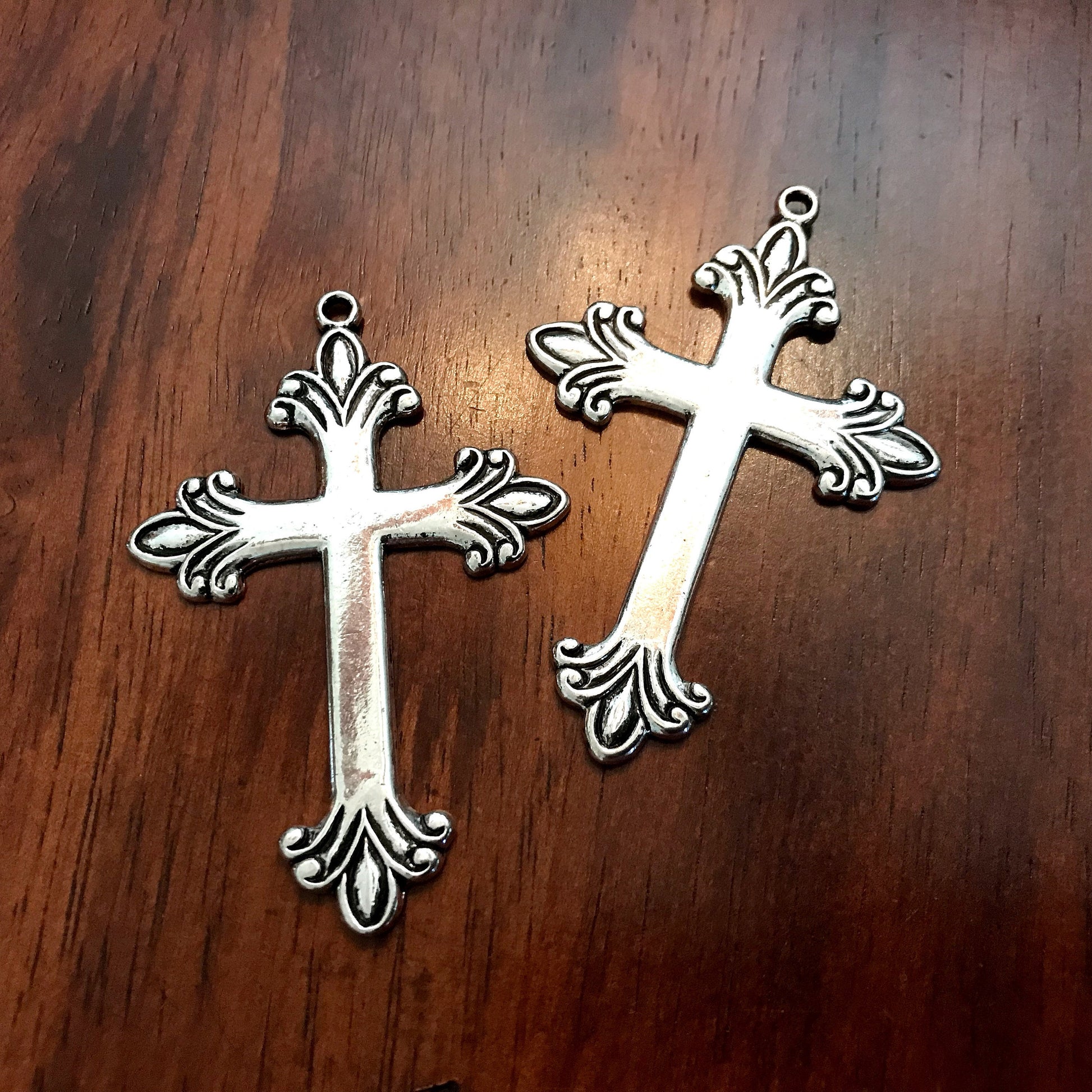 4 Large Silver Cross Pendants, Cross Charms, Antique Silver Cross Pendant, Fancy Cross Pendants, Rosary Cross, Rosary Charms, Findings
