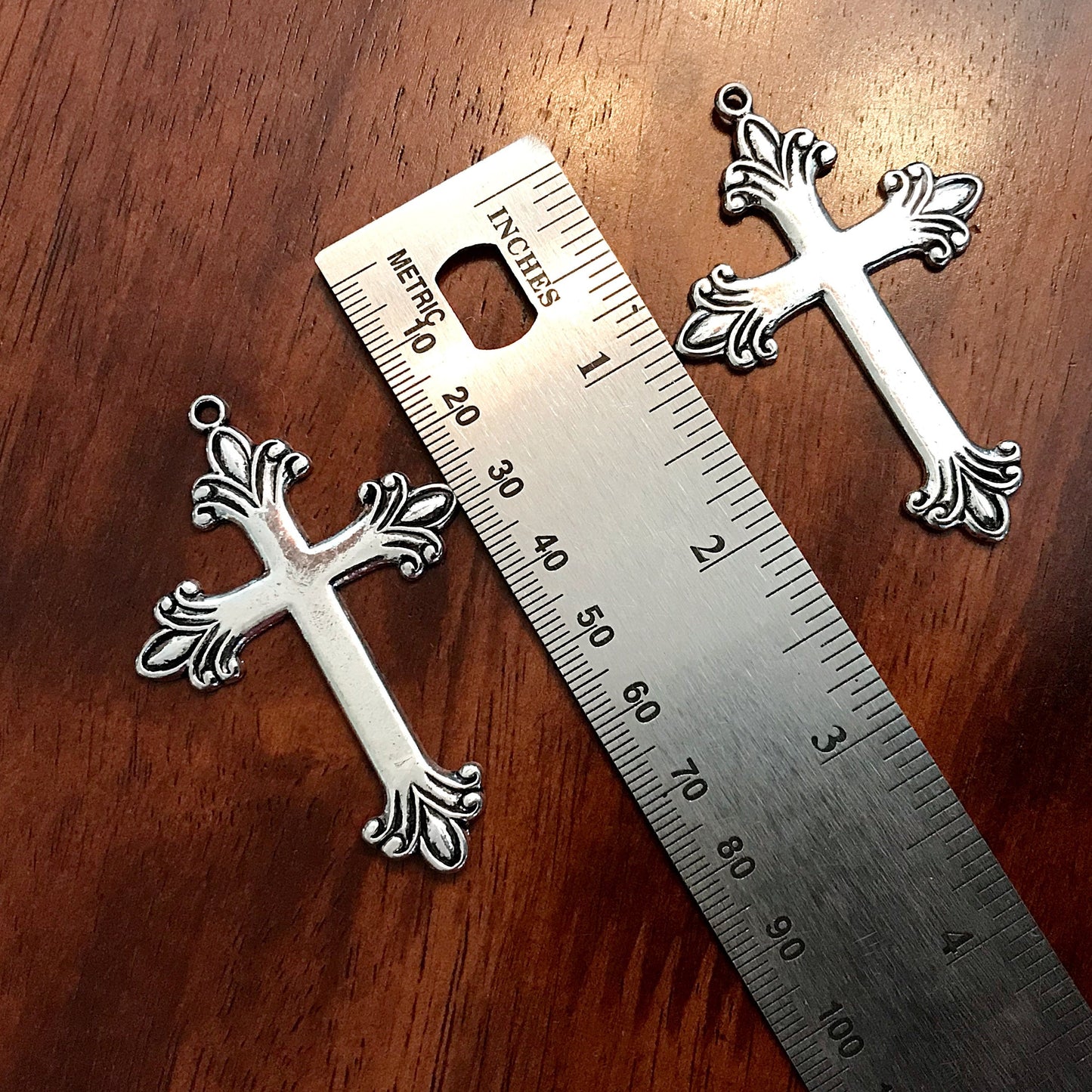4 Large Silver Cross Pendants, Cross Charms, Antique Silver Cross Pendant, Fancy Cross Pendants, Rosary Cross, Rosary Charms, Findings