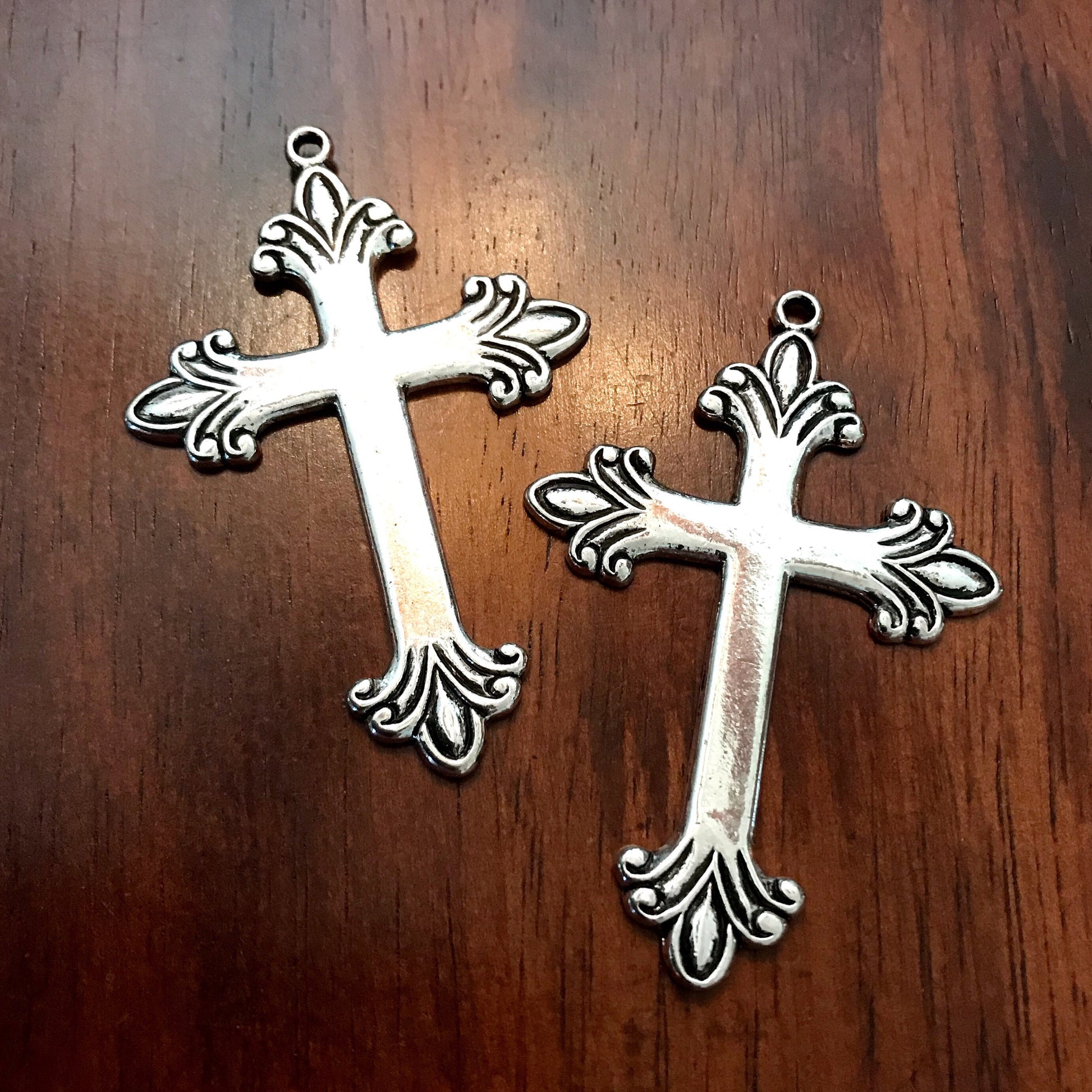 4 Large Silver Cross Pendants, Cross Charms, Antique Silver Cross Pendant, Fancy Cross Pendants, Rosary Cross, Rosary Charms, Findings