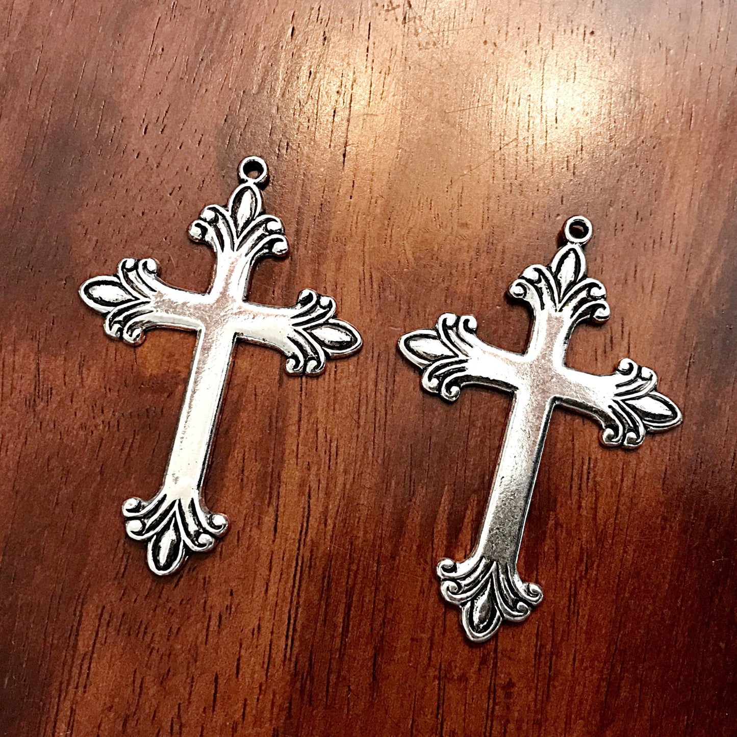 4 Large Silver Cross Pendants, Cross Charms, Antique Silver Cross Pendant, Fancy Cross Pendants, Rosary Cross, Rosary Charms, Findings