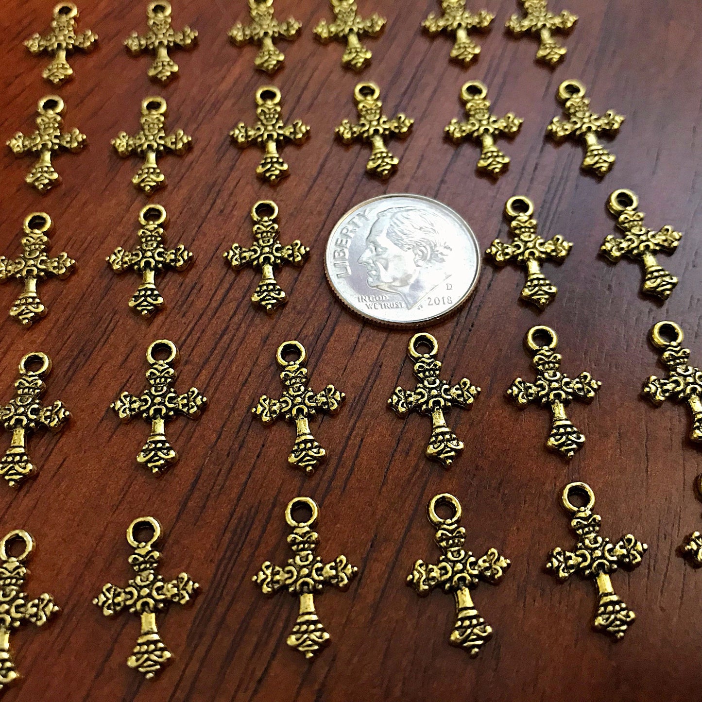 50pcs Gold Cross Charms, Antique Gold Charms, Tiny Cross Charms, Small Cross Charms, Tiny Charms, Fancy Cross Charms, Findings