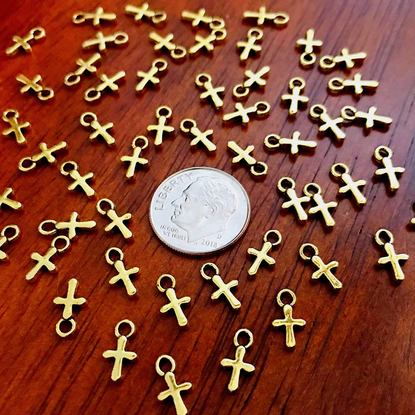 Cross Charms, 25pcs Gold Tone Cross Charms, Tiny Cross Charms, Gold Charms, Christian Charms, Necklace Charms, Bracelet Charms, Findings
