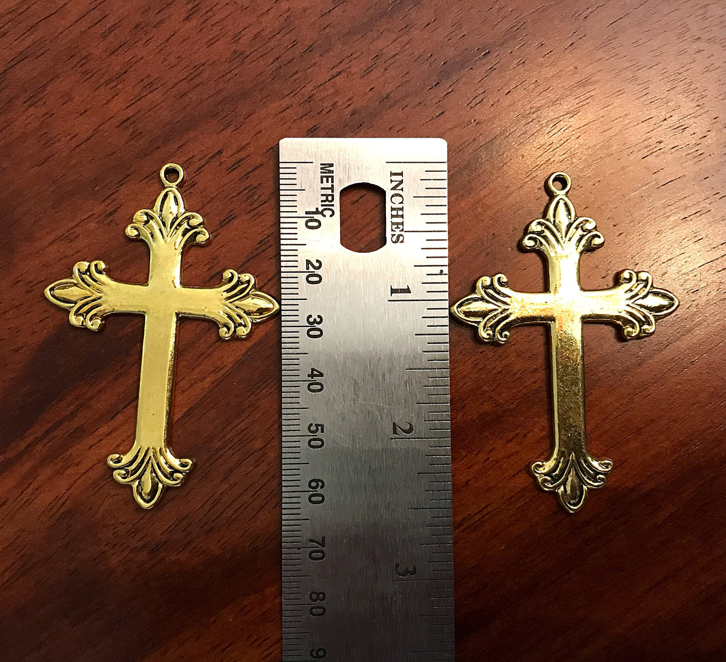 4 Large Gold Cross Pendants, Cross Charms, Antique Gold Cross Pendant, Fancy Cross Pendants, Rosary Cross, Rosary Charms, Findings