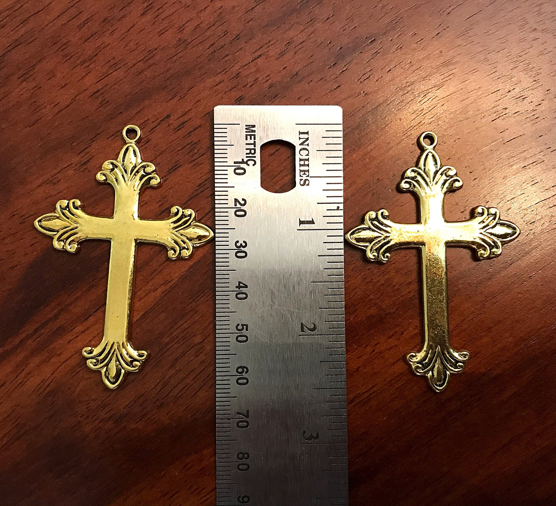 4 Large Gold Cross Pendants, Cross Charms, Antique Gold Cross Pendant, Fancy Cross Pendants, Rosary Cross, Rosary Charms, Findings