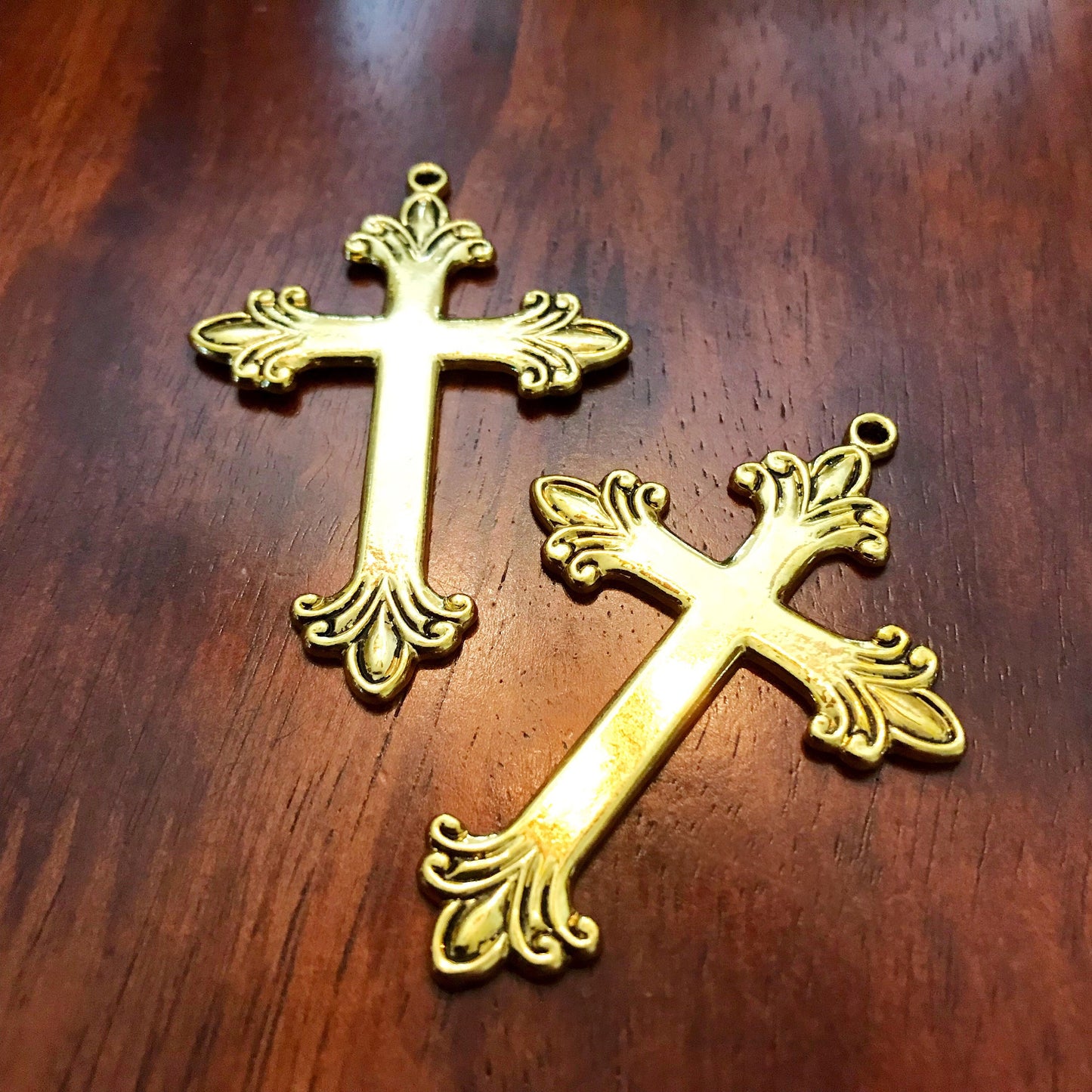 4 Large Gold Cross Pendants, Cross Charms, Antique Gold Cross Pendant, Fancy Cross Pendants, Rosary Cross, Rosary Charms, Findings