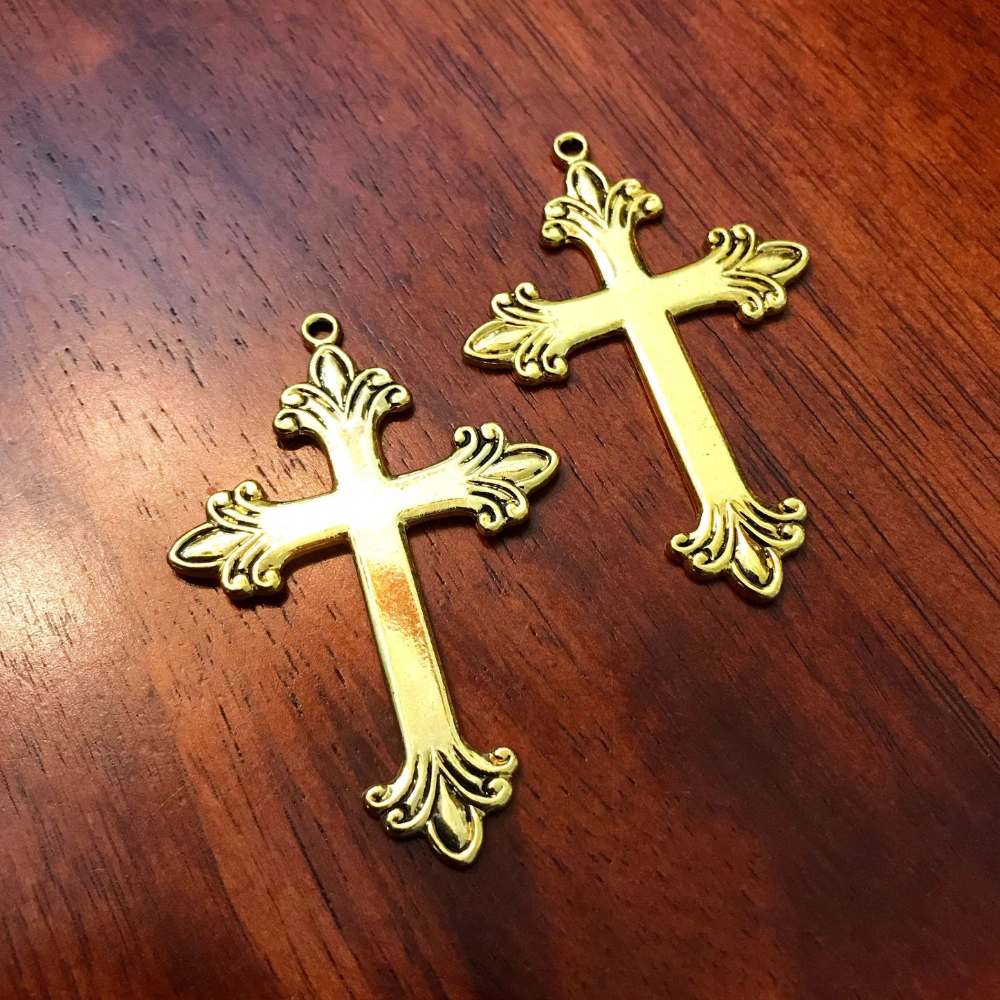 4 Large Gold Cross Pendants, Cross Charms, Antique Gold Cross Pendant, Fancy Cross Pendants, Rosary Cross, Rosary Charms, Findings