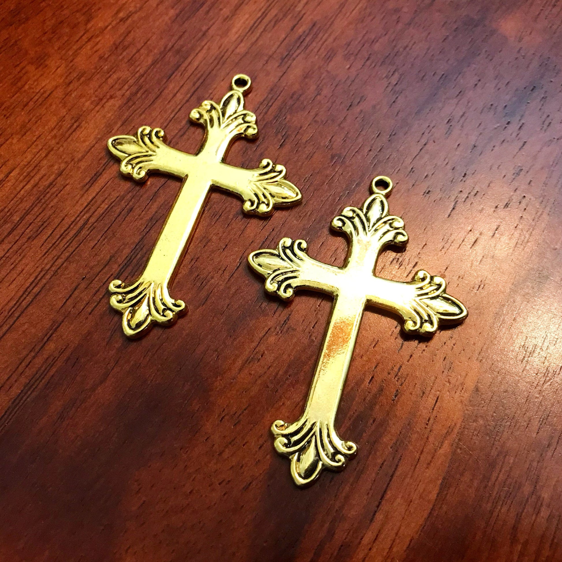 4 Large Gold Cross Pendants, Cross Charms, Antique Gold Cross Pendant, Fancy Cross Pendants, Rosary Cross, Rosary Charms, Findings