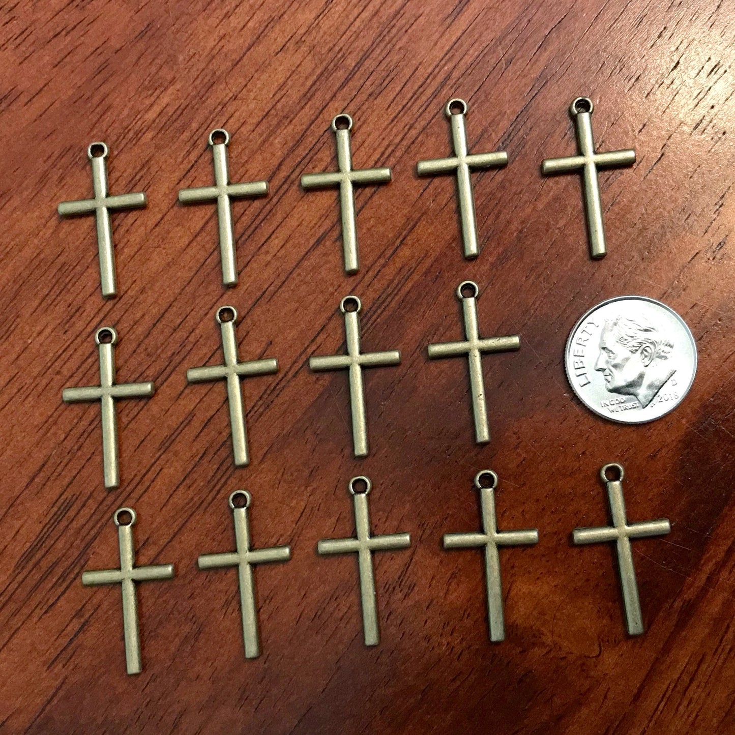 25pcs, Cross Charms, Antique Bronze Cross Charm, Crucifix Charms, Bronze Cross Pendants, Thin Cross Charms, Bronze Cross Pendants, Findings