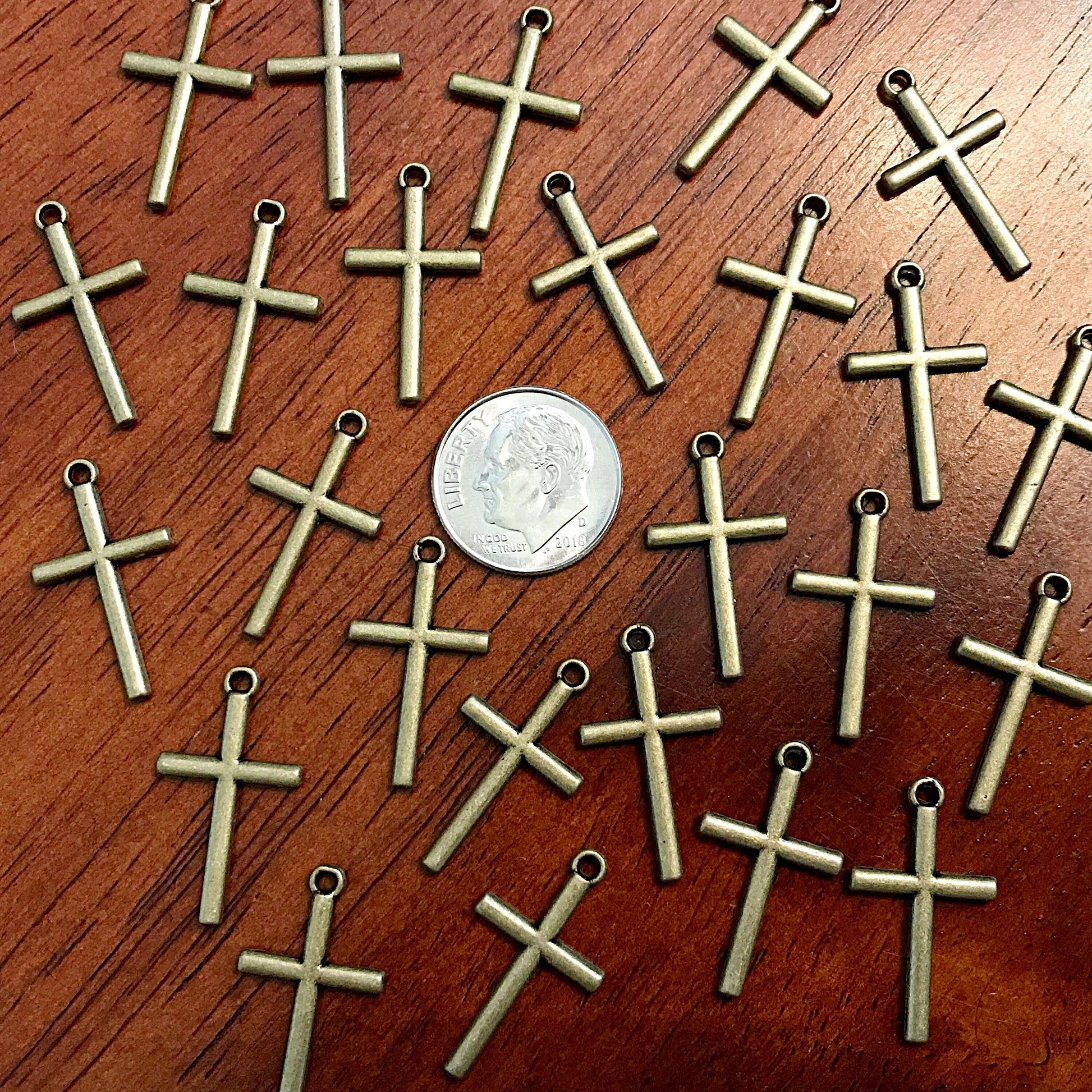 25pcs, Cross Charms, Antique Bronze Cross Charm, Crucifix Charms, Bronze Cross Pendants, Thin Cross Charms, Bronze Cross Pendants, Findings
