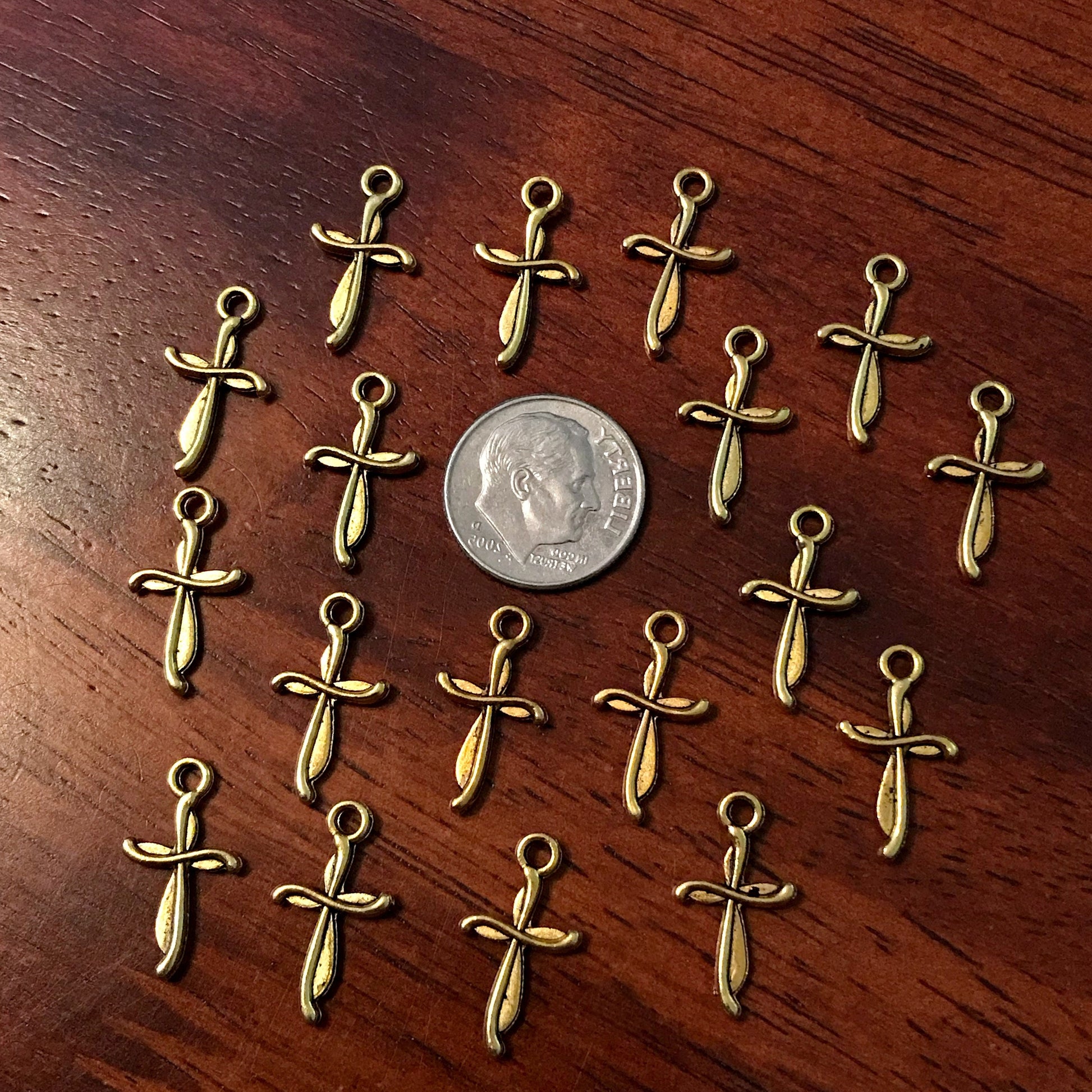 50pcs, Gold Cross Charms, Antique Gold Cross Charms, Double Sided Cross Charms, Tiny Gold Cross Charms, Fancy Cross Charms, Findings