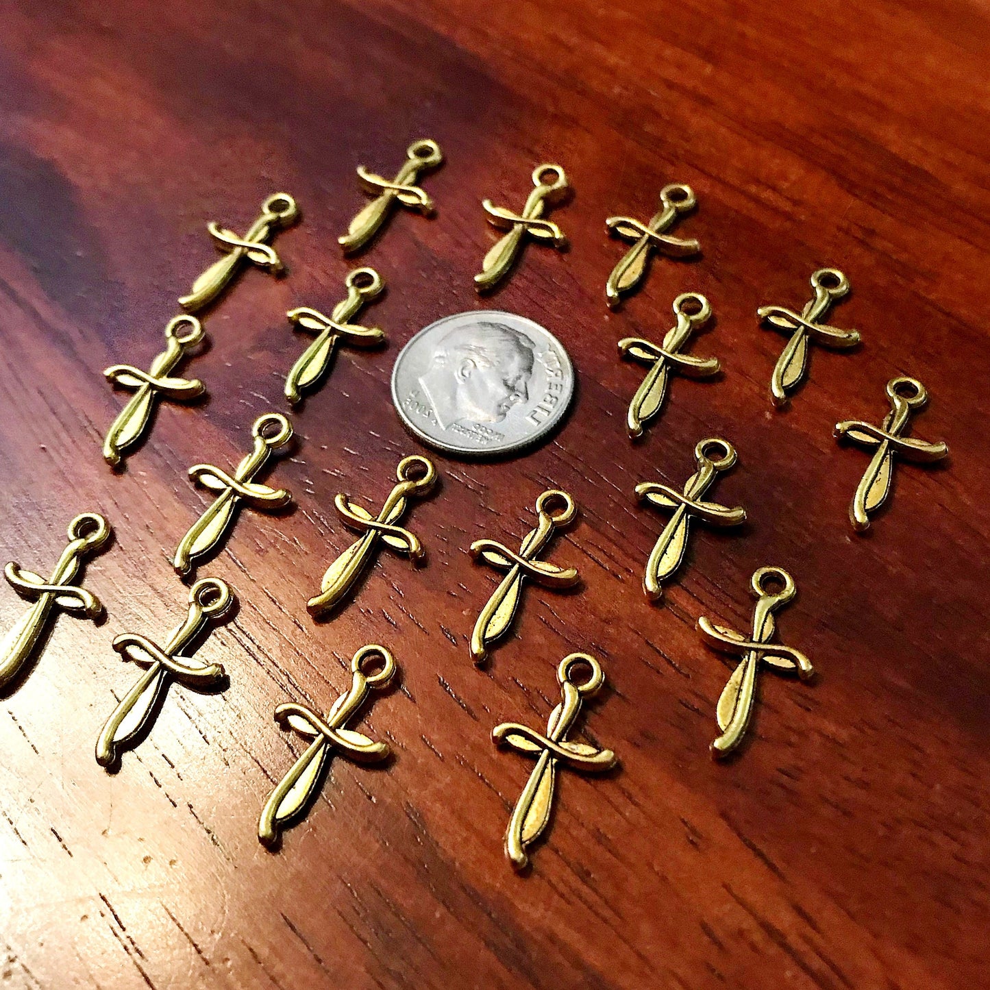 50pcs, Gold Cross Charms, Antique Gold Cross Charms, Double Sided Cross Charms, Tiny Gold Cross Charms, Fancy Cross Charms, Findings