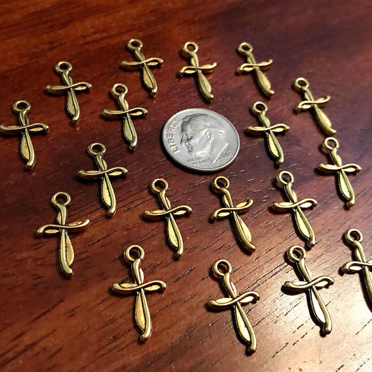 50pcs, Gold Cross Charms, Antique Gold Cross Charms, Double Sided Cross Charms, Tiny Gold Cross Charms, Fancy Cross Charms, Findings