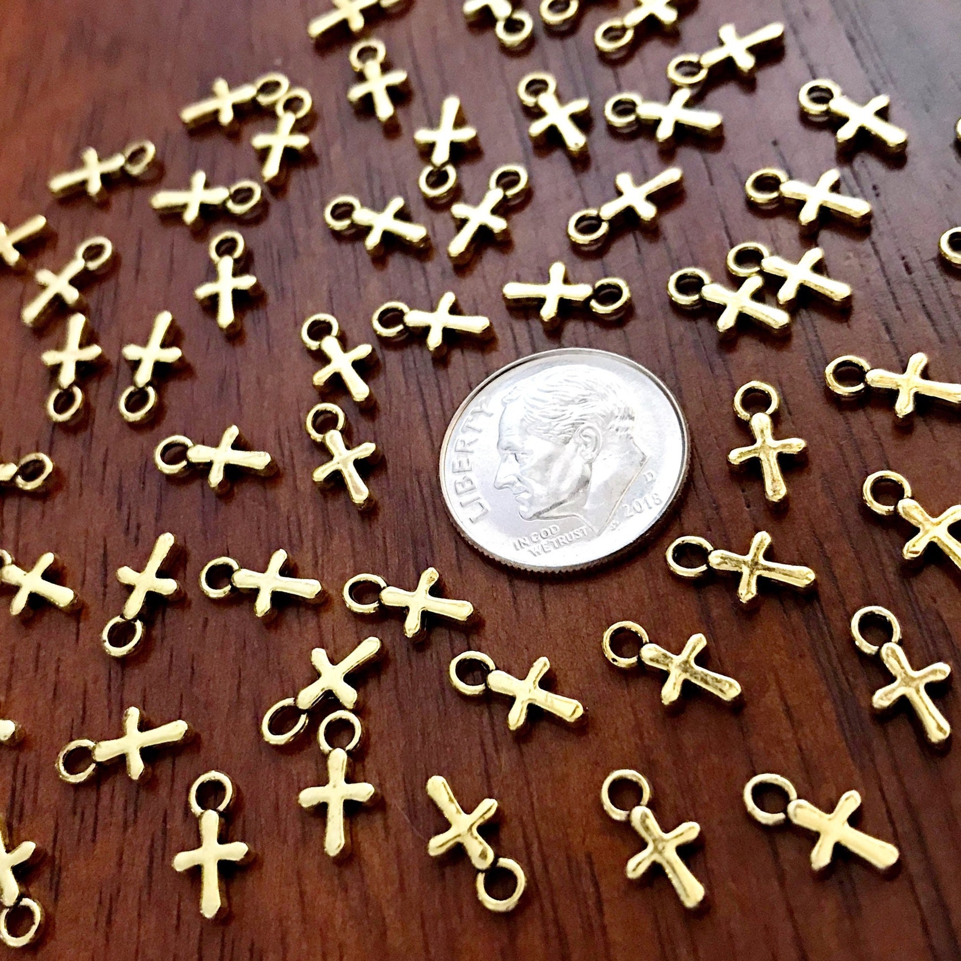 Cross Charms, 25pcs Gold Tone Cross Charms, Tiny Cross Charms, Gold Charms, Christian Charms, Necklace Charms, Bracelet Charms, Findings