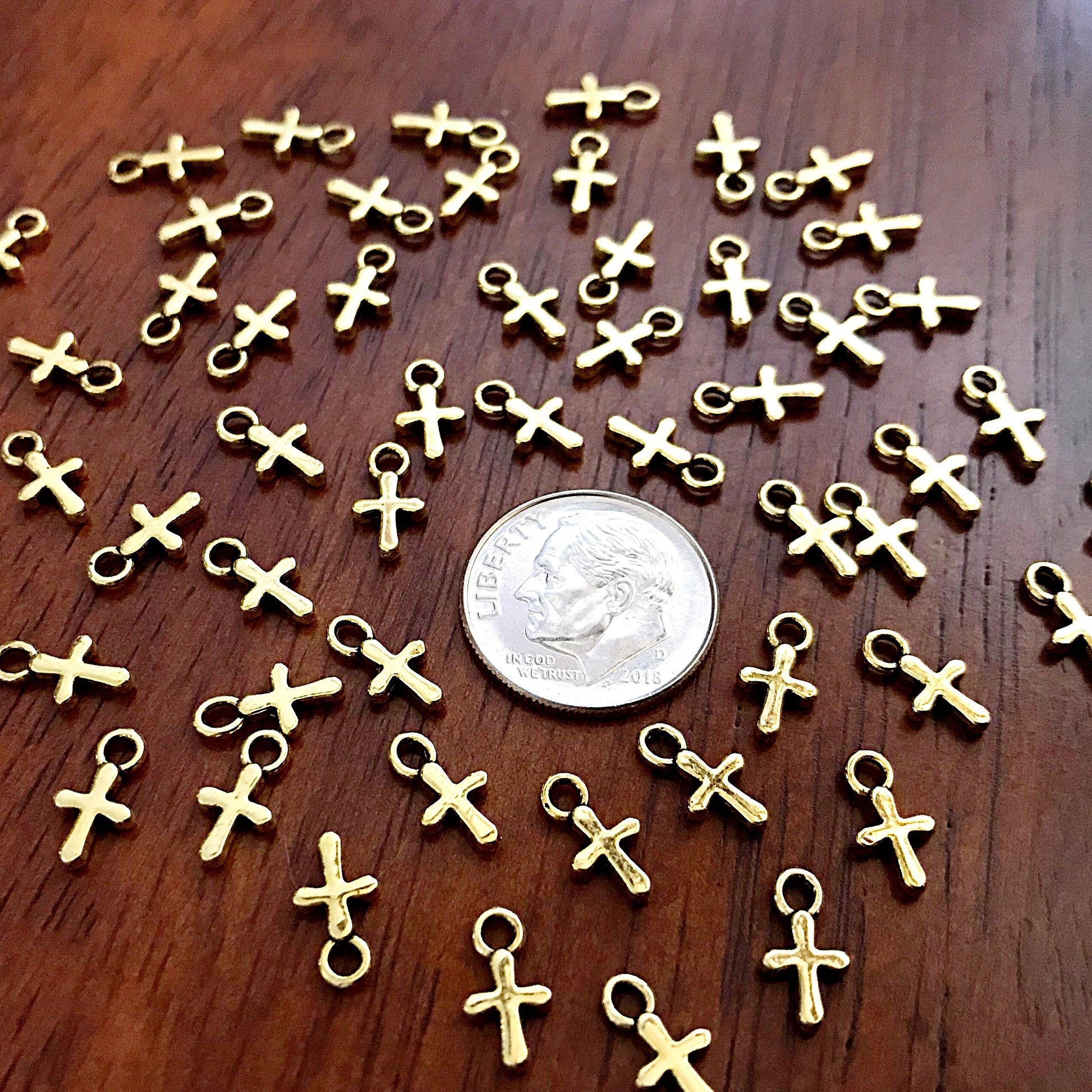Cross Charms, 50pcs Gold Tone Cross Charms, Tiny Cross Charms, Gold Charms, Christian Charms, Necklace Charms, Bracelet Charms, Findings