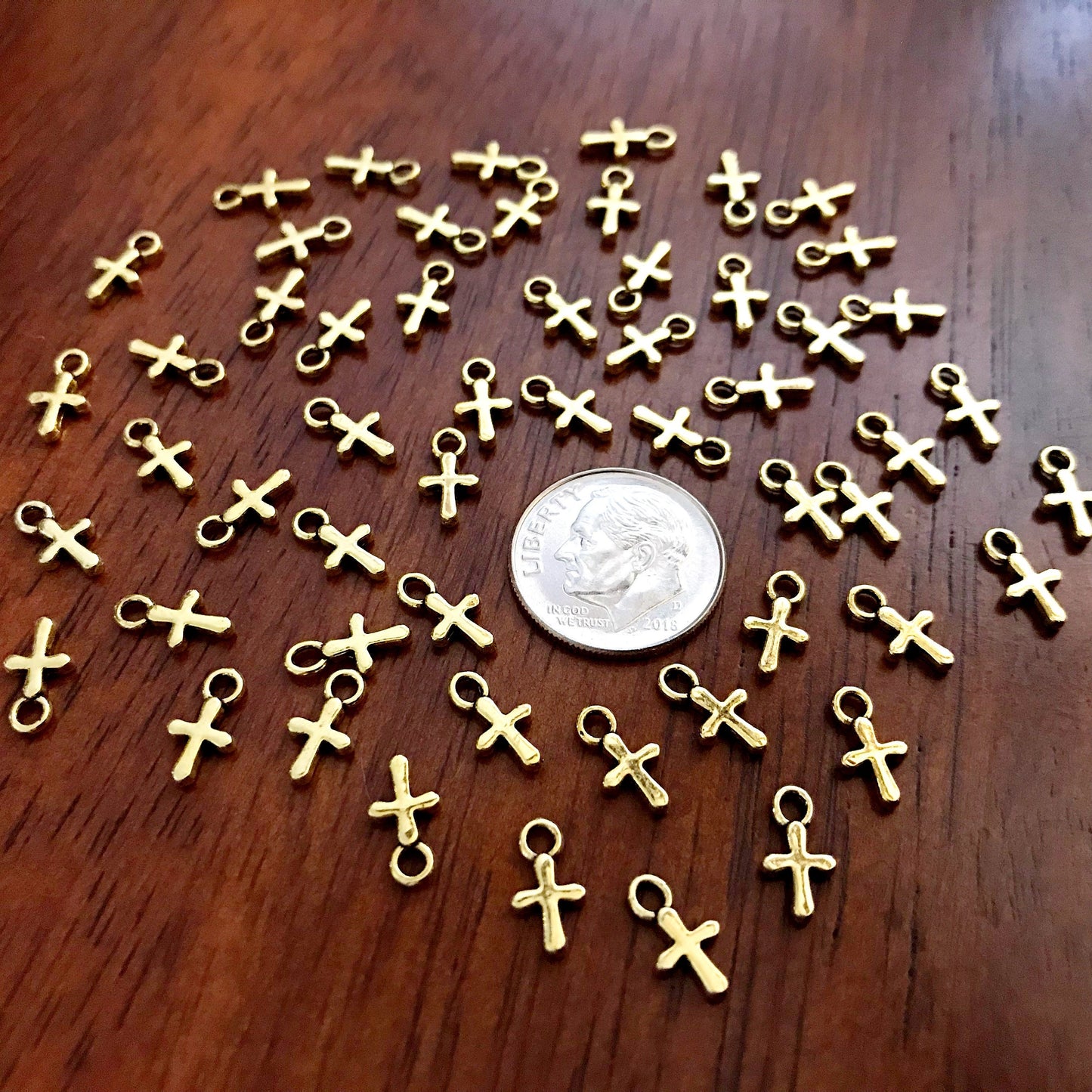 Cross Charms, 25pcs Gold Tone Cross Charms, Tiny Cross Charms, Gold Charms, Christian Charms, Necklace Charms, Bracelet Charms, Findings