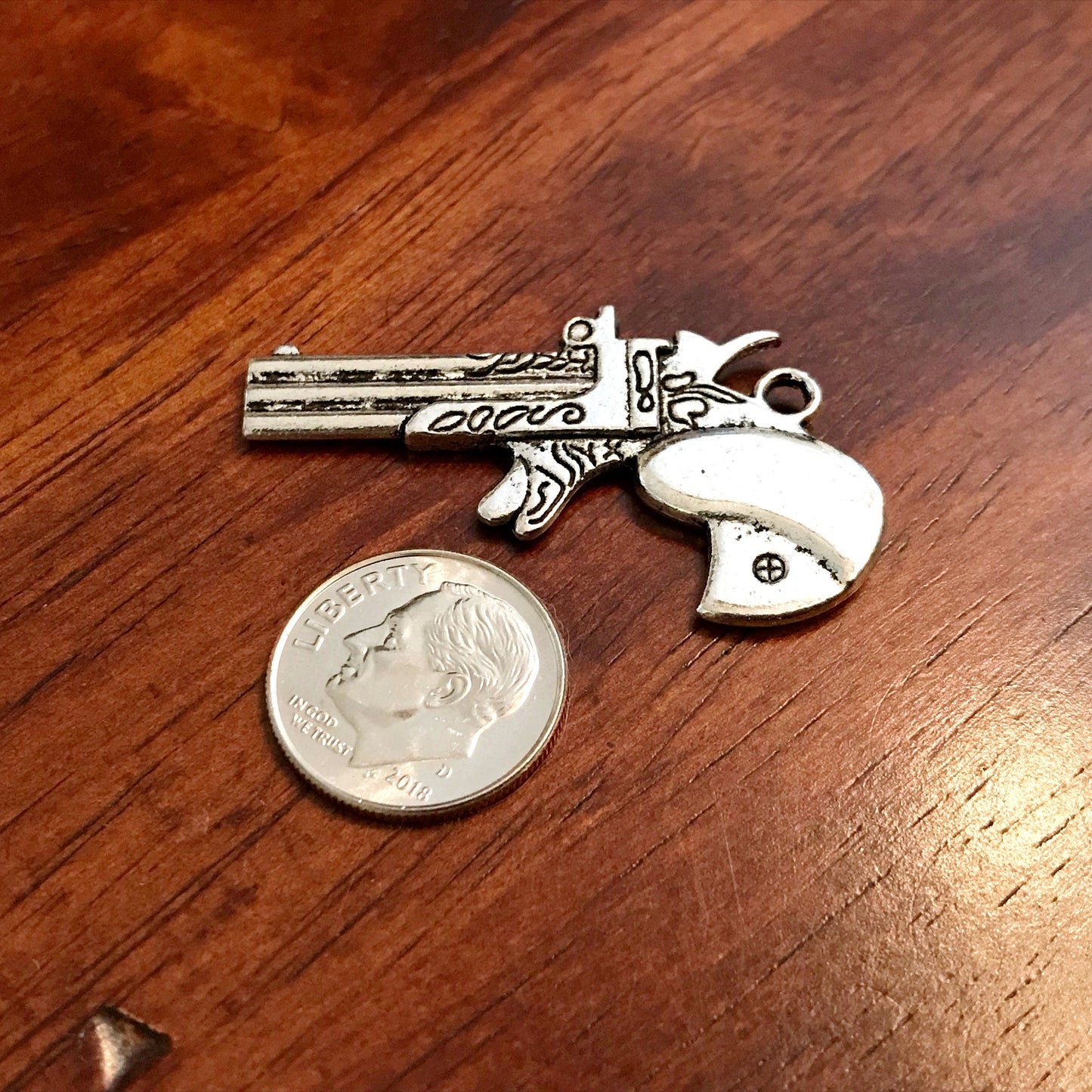 5pcs, Gun Charms, Antique Silver Charms, Gun Pendants, Pistol Charm, Double Sided Hand Gun Charms, Western Revolver Charms, Findings