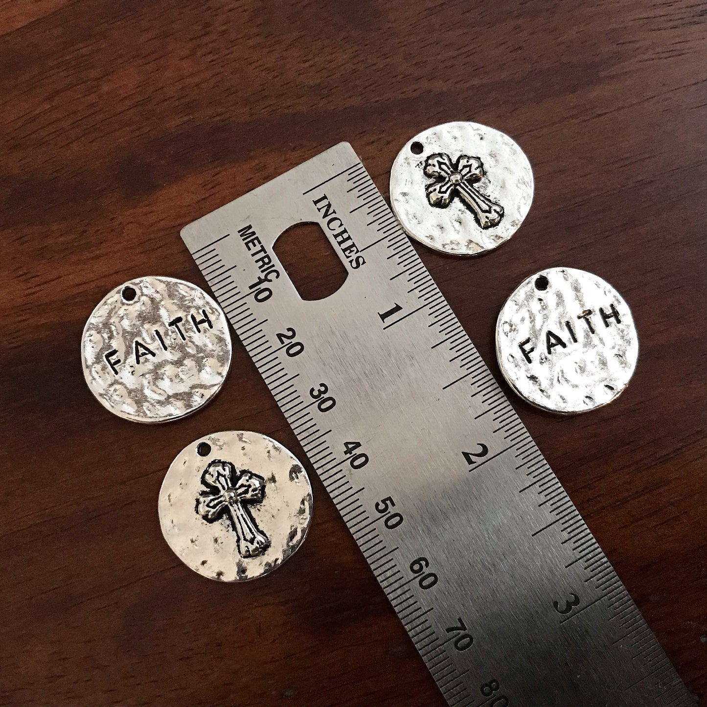 5pcs, Large Faith Charms, Round Faith Charms, Antique Silver Cross Charms, Round Cross Charms, Hammered Cross Pendants, Disc Cross, Findings