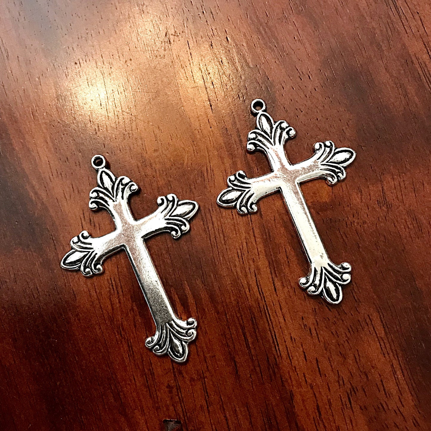 4 Large Silver Cross Pendants, Cross Charms, Antique Silver Cross Pendant, Fancy Cross Pendants, Rosary Cross, Rosary Charms, Findings