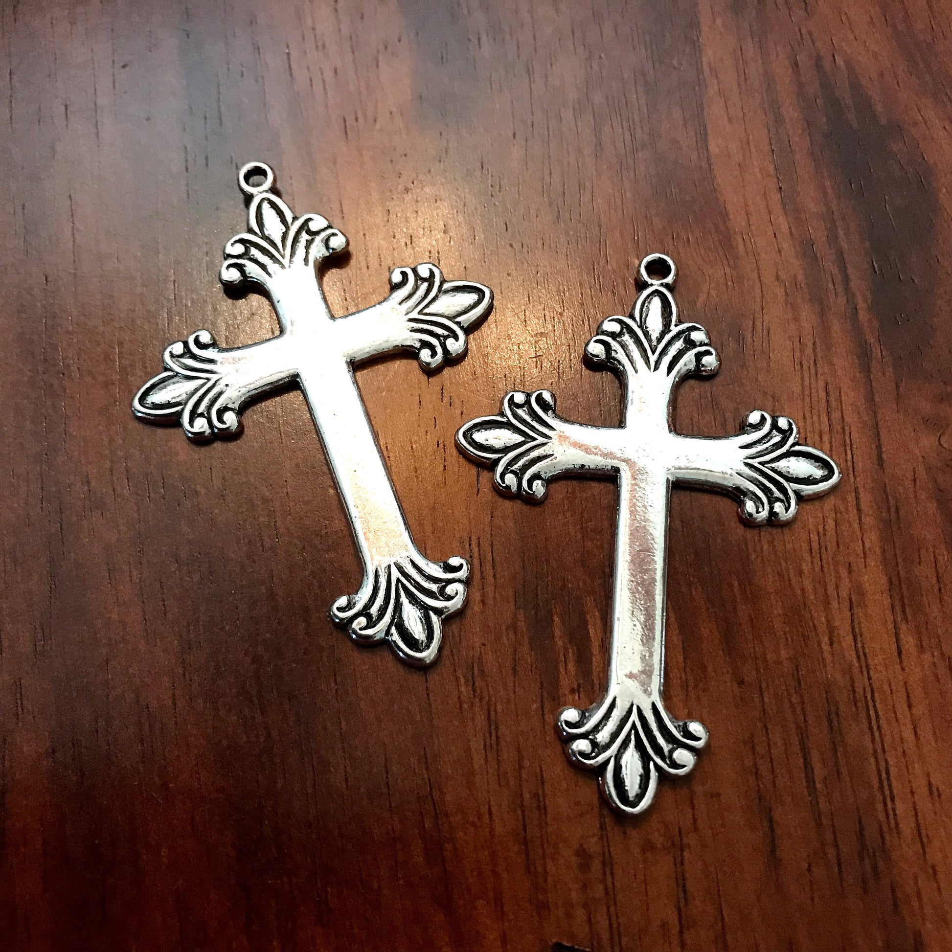 4 Large Silver Cross Pendants, Cross Charms, Antique Silver Cross Pendant, Fancy Cross Pendants, Rosary Cross, Rosary Charms, Findings