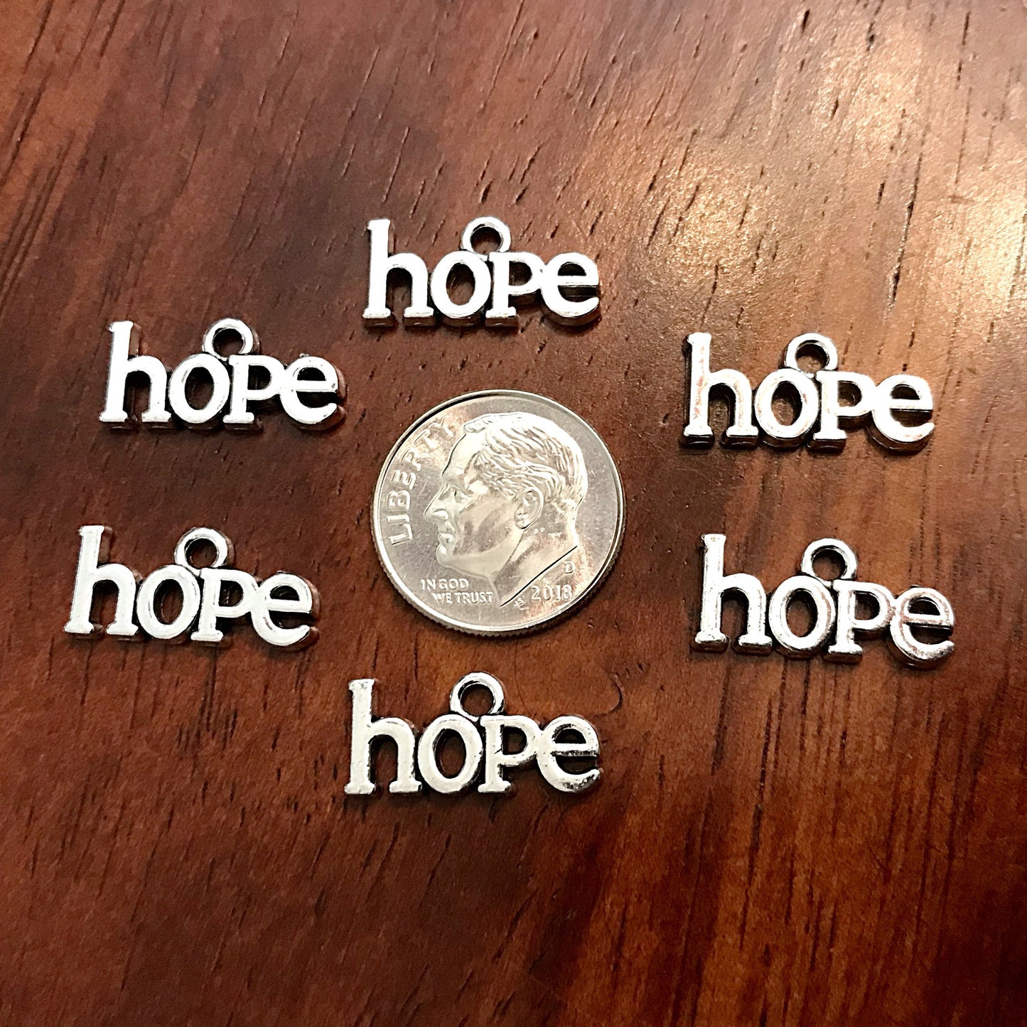 25pcs, Hope Charms, Antique Silver Charms, Silver Hope Charms, Cancer Awareness Charms, Hope Ribbon Charms, Word Hope Charms, Findings