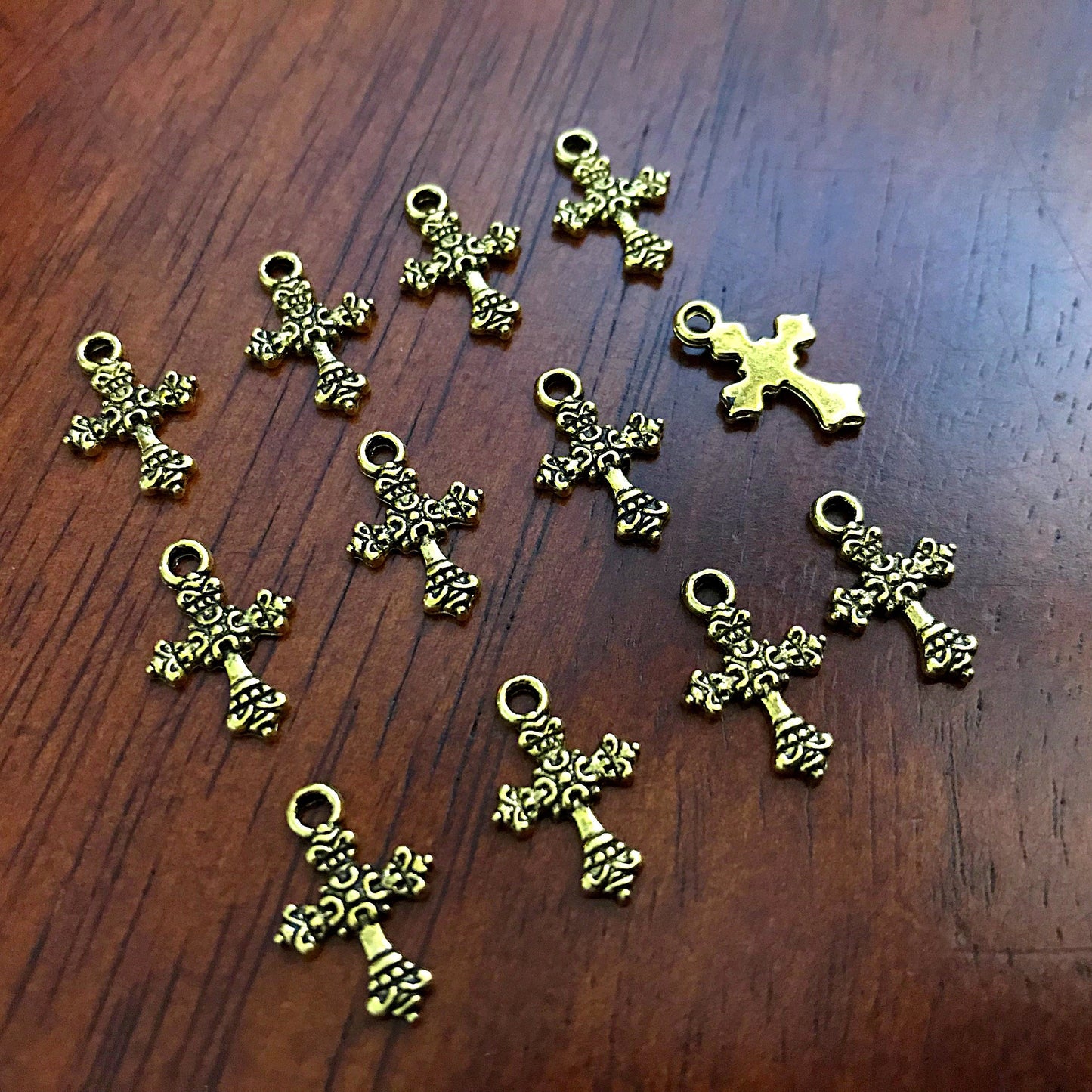 50pcs Gold Cross Charms, Antique Gold Charms, Tiny Cross Charms, Small Cross Charms, Tiny Charms, Fancy Cross Charms, Findings