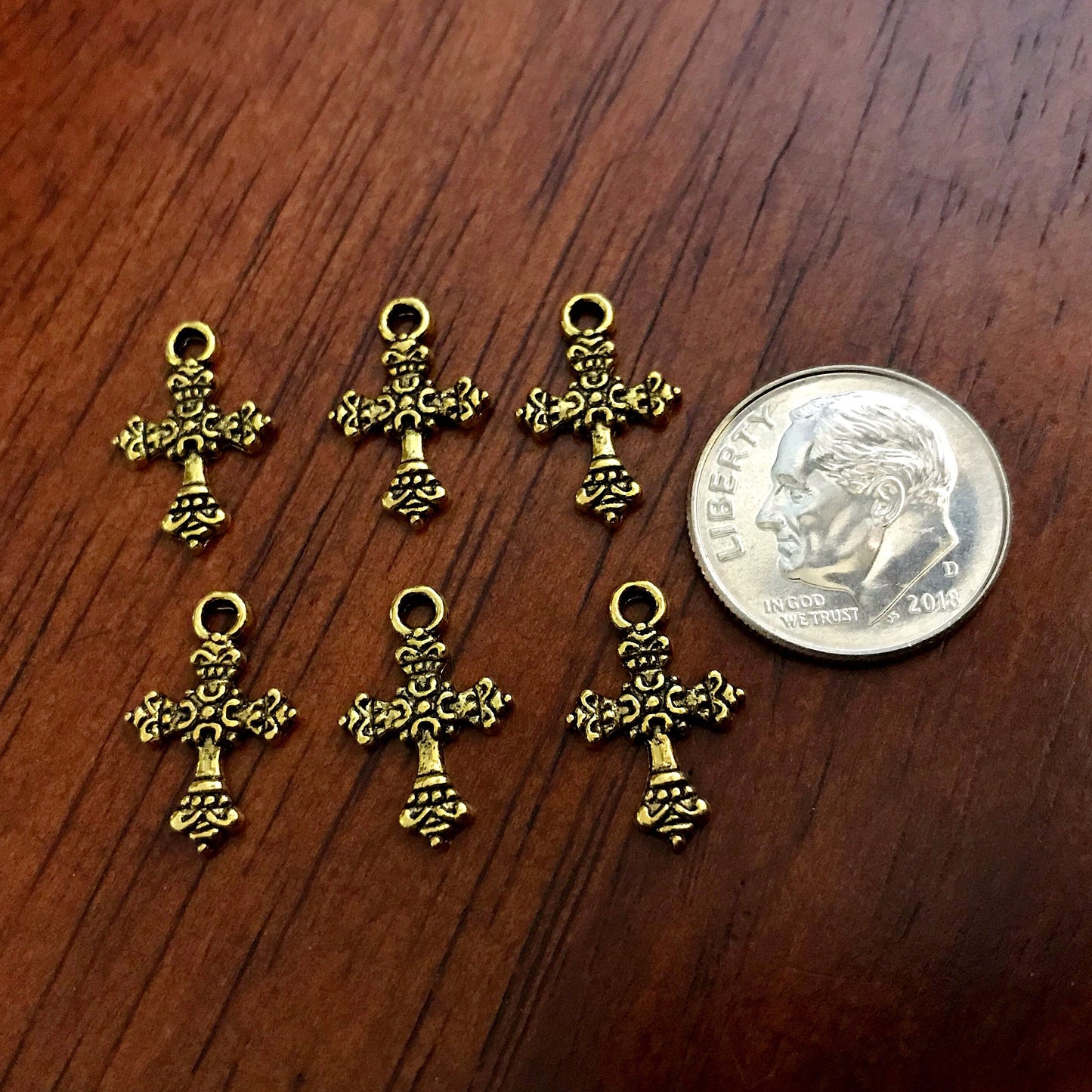 25pcs, Gold Cross Charms, Antique Gold Charms, Tiny Cross Charms, Small Cross Charms, Tiny Charms, Fancy Cross Charms, Findings