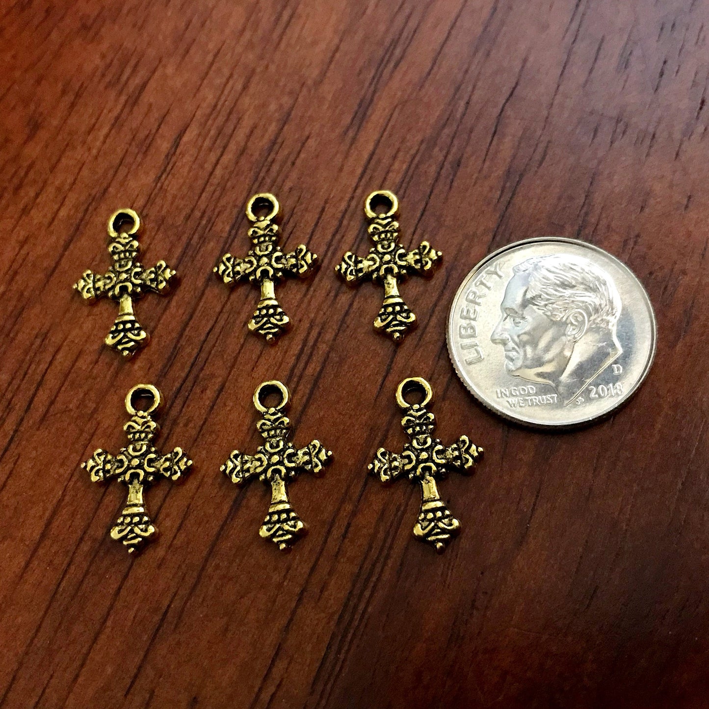 50pcs Gold Cross Charms, Antique Gold Charms, Tiny Cross Charms, Small Cross Charms, Tiny Charms, Fancy Cross Charms, Findings