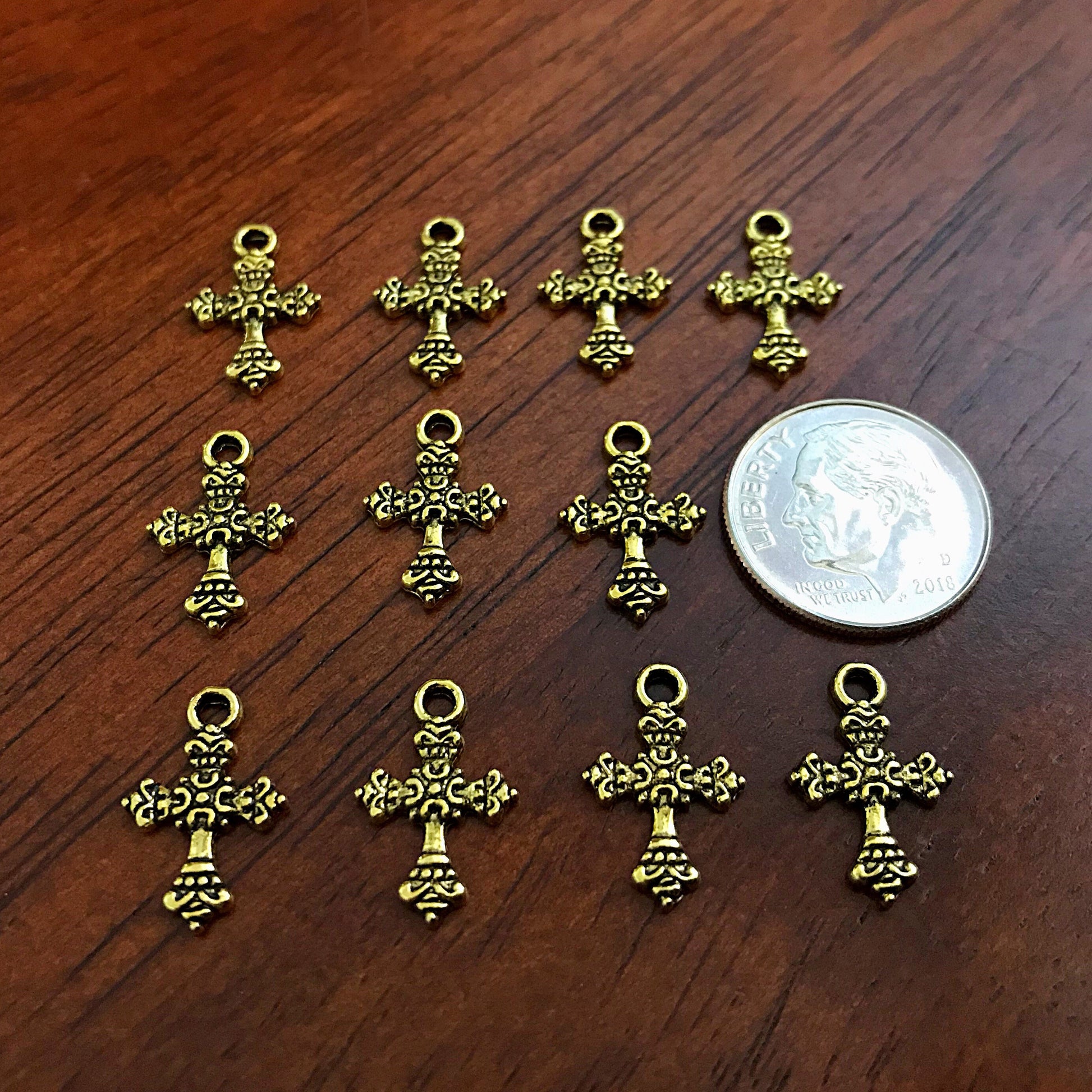 25pcs, Gold Cross Charms, Antique Gold Charms, Tiny Cross Charms, Small Cross Charms, Tiny Charms, Fancy Cross Charms, Findings