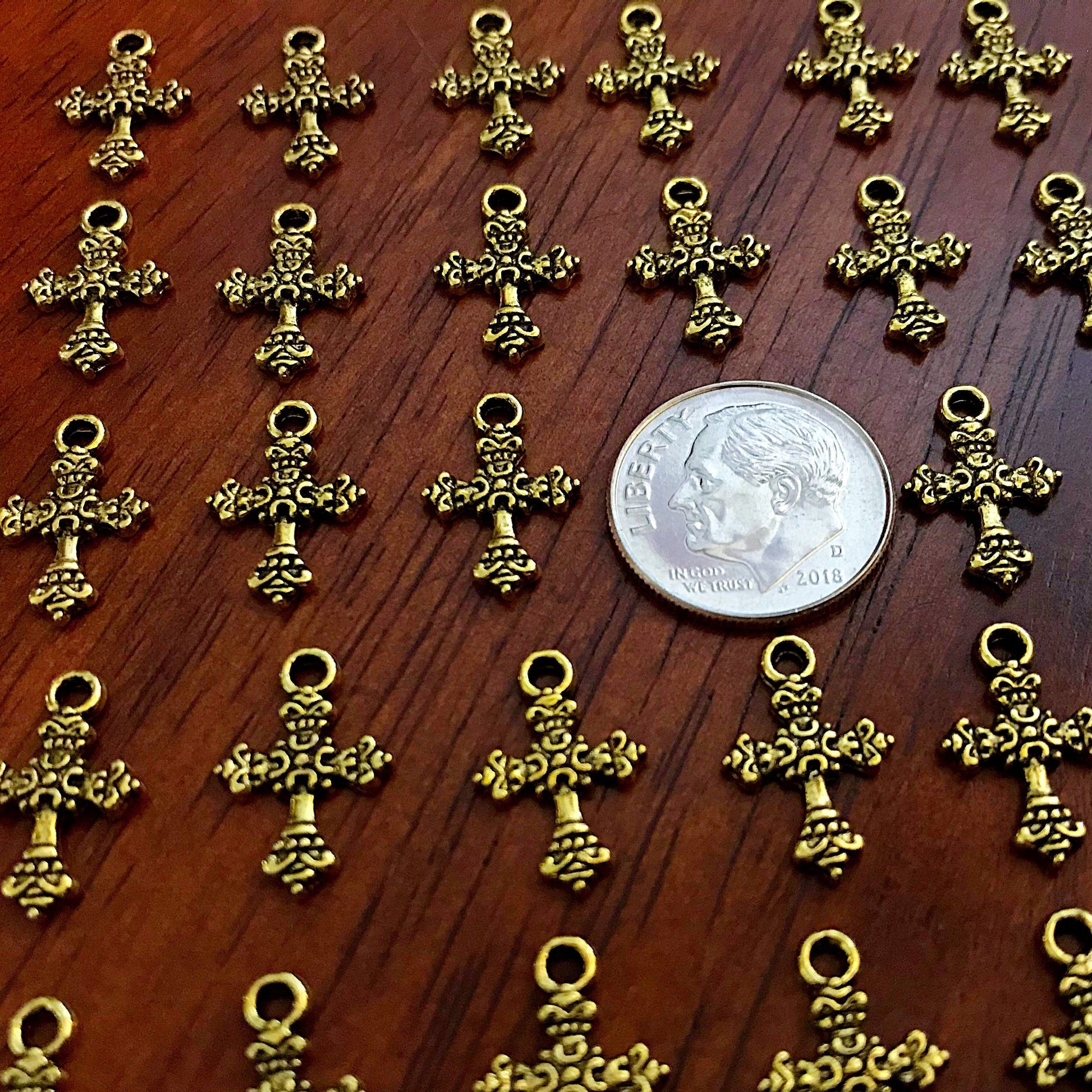 50pcs Gold Cross Charms, Antique Gold Charms, Tiny Cross Charms, Small Cross Charms, Tiny Charms, Fancy Cross Charms, Findings