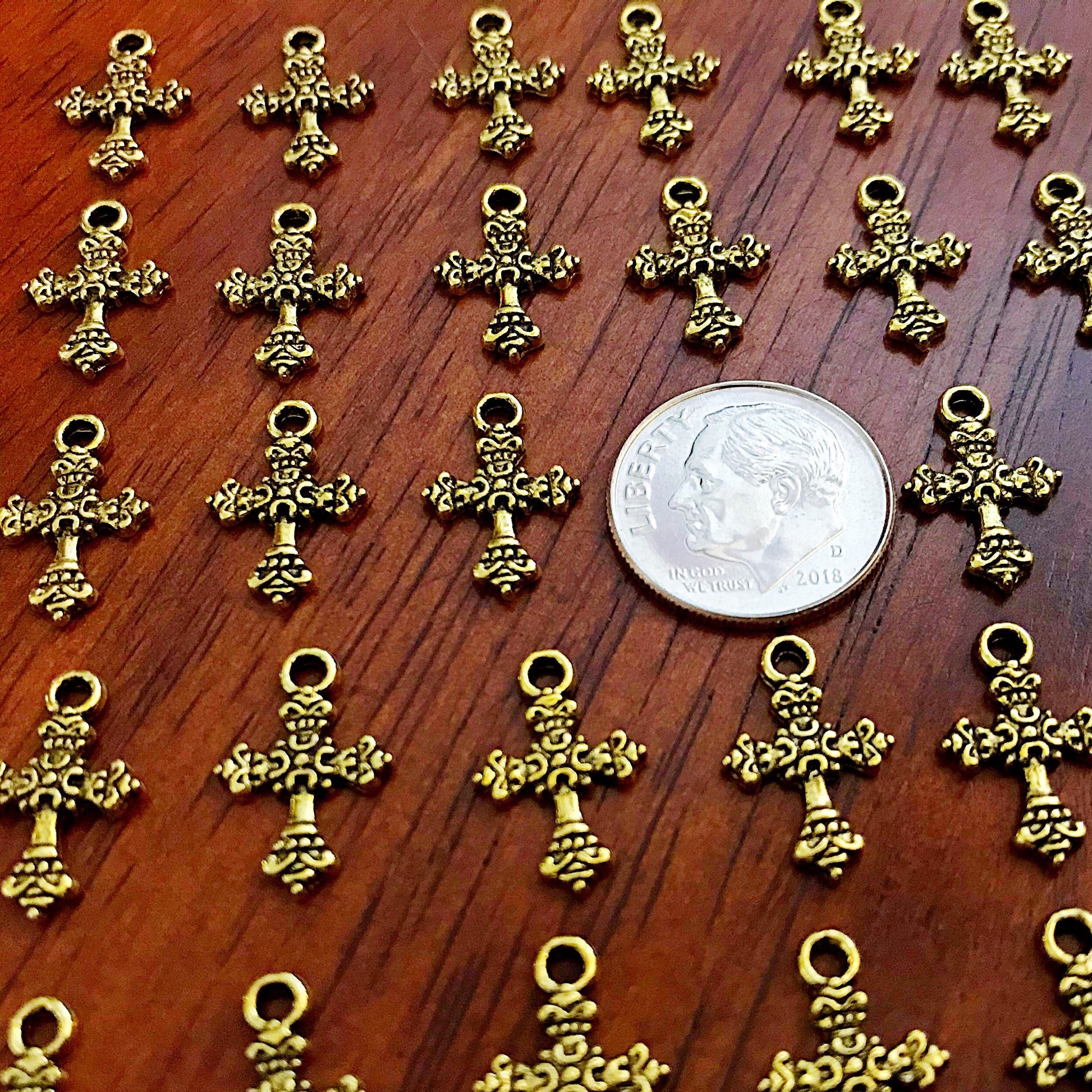 25pcs, Gold Cross Charms, Antique Gold Charms, Tiny Cross Charms, Small Cross Charms, Tiny Charms, Fancy Cross Charms, Findings