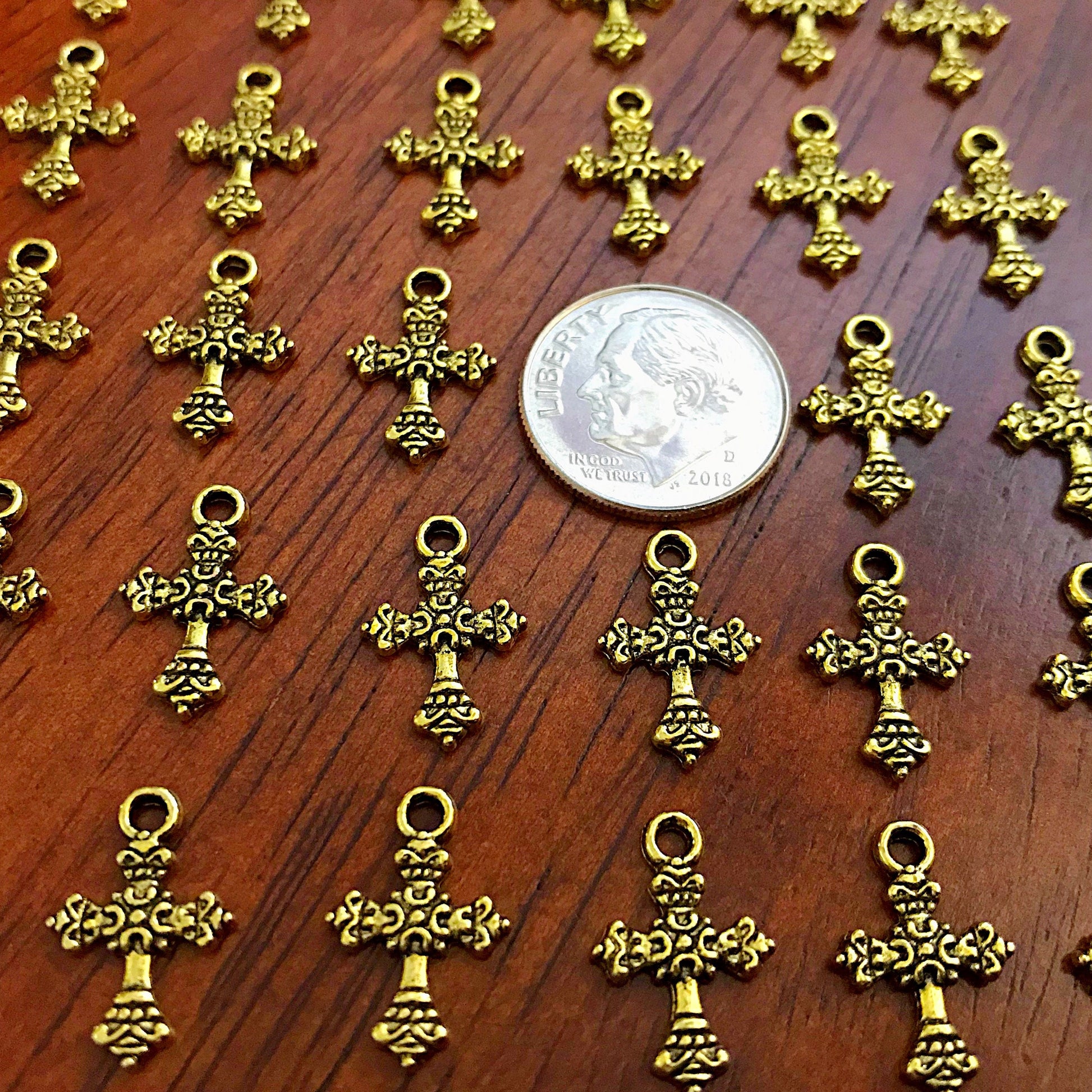 25pcs, Gold Cross Charms, Antique Gold Charms, Tiny Cross Charms, Small Cross Charms, Tiny Charms, Fancy Cross Charms, Findings