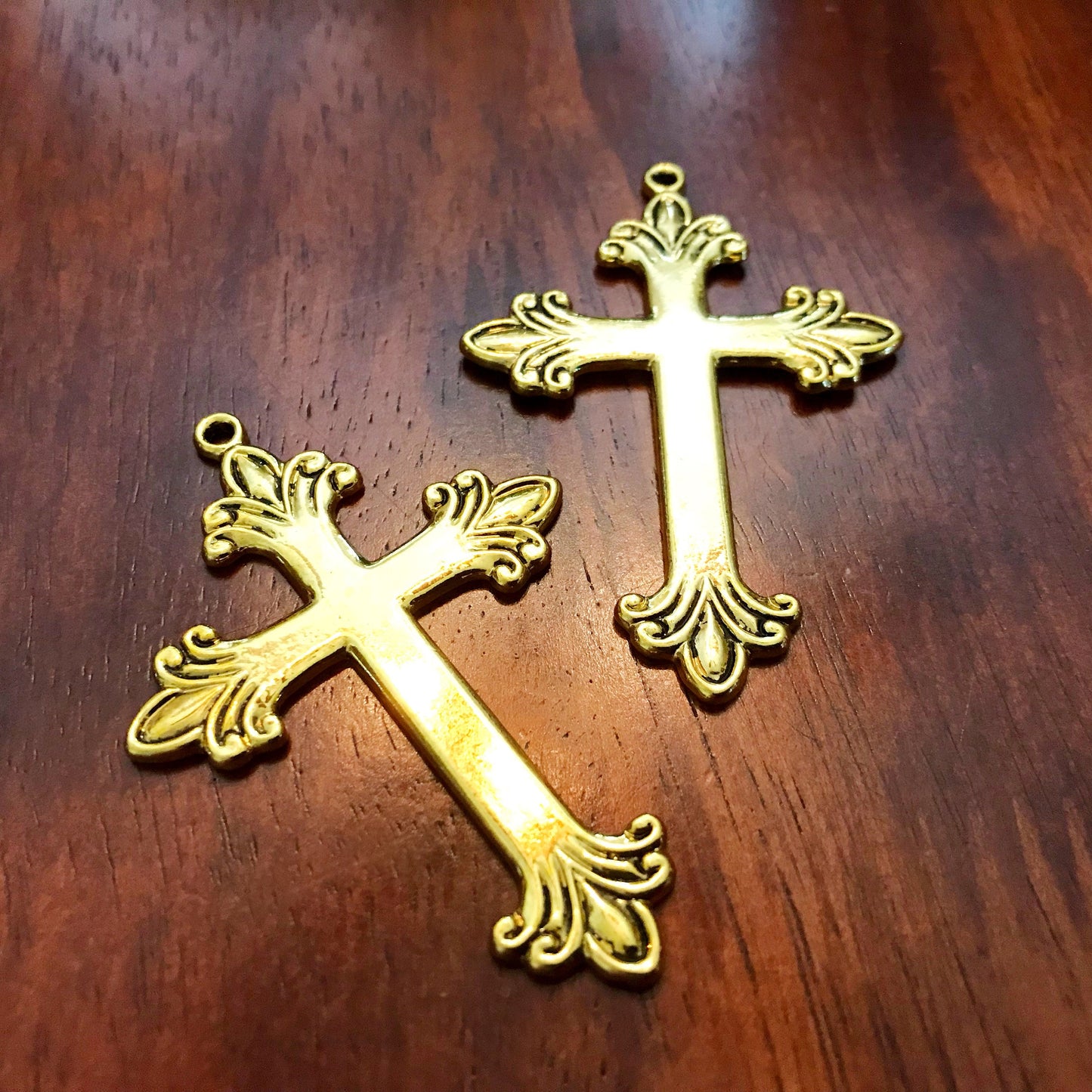 4 Large Gold Cross Pendants, Cross Charms, Antique Gold Cross Pendant, Fancy Cross Pendants, Rosary Cross, Rosary Charms, Findings