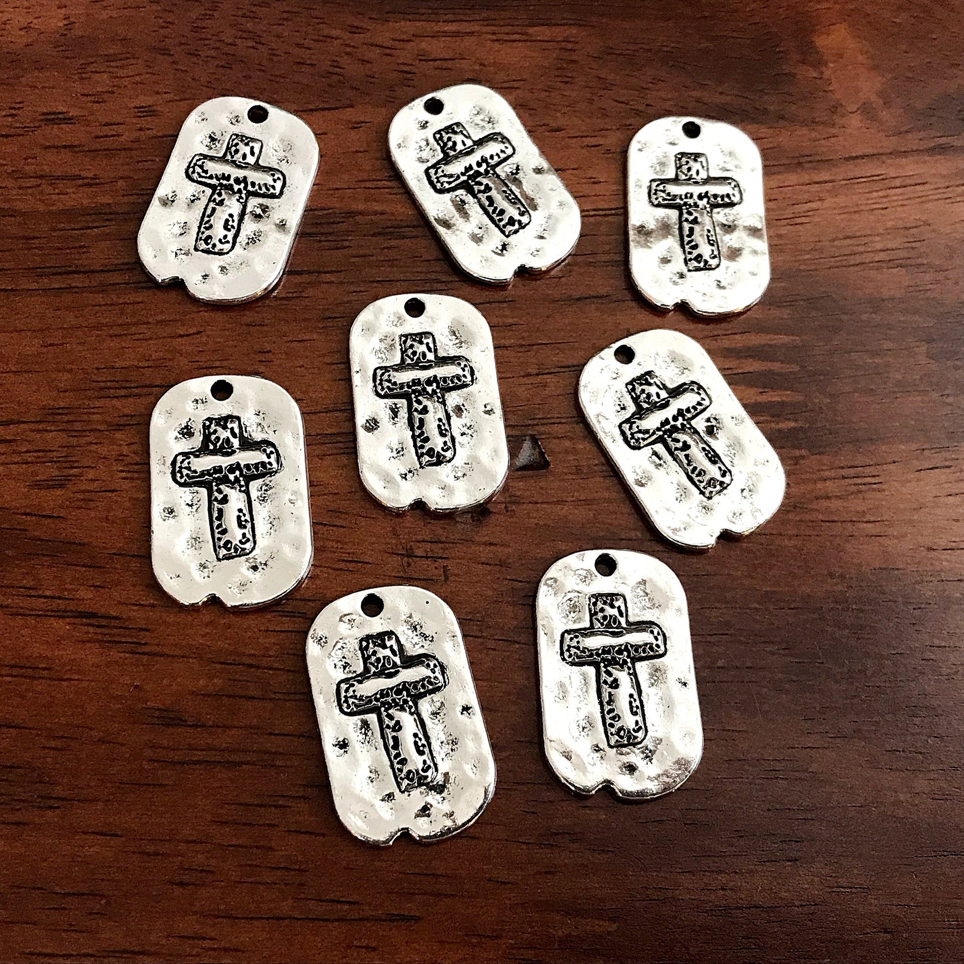 4pcs, Dog Tag Cross Charm, Large Cross Pendant, Silver Cross Charms, Hammered Cross Charms, Silver Cross Pendant, Findings