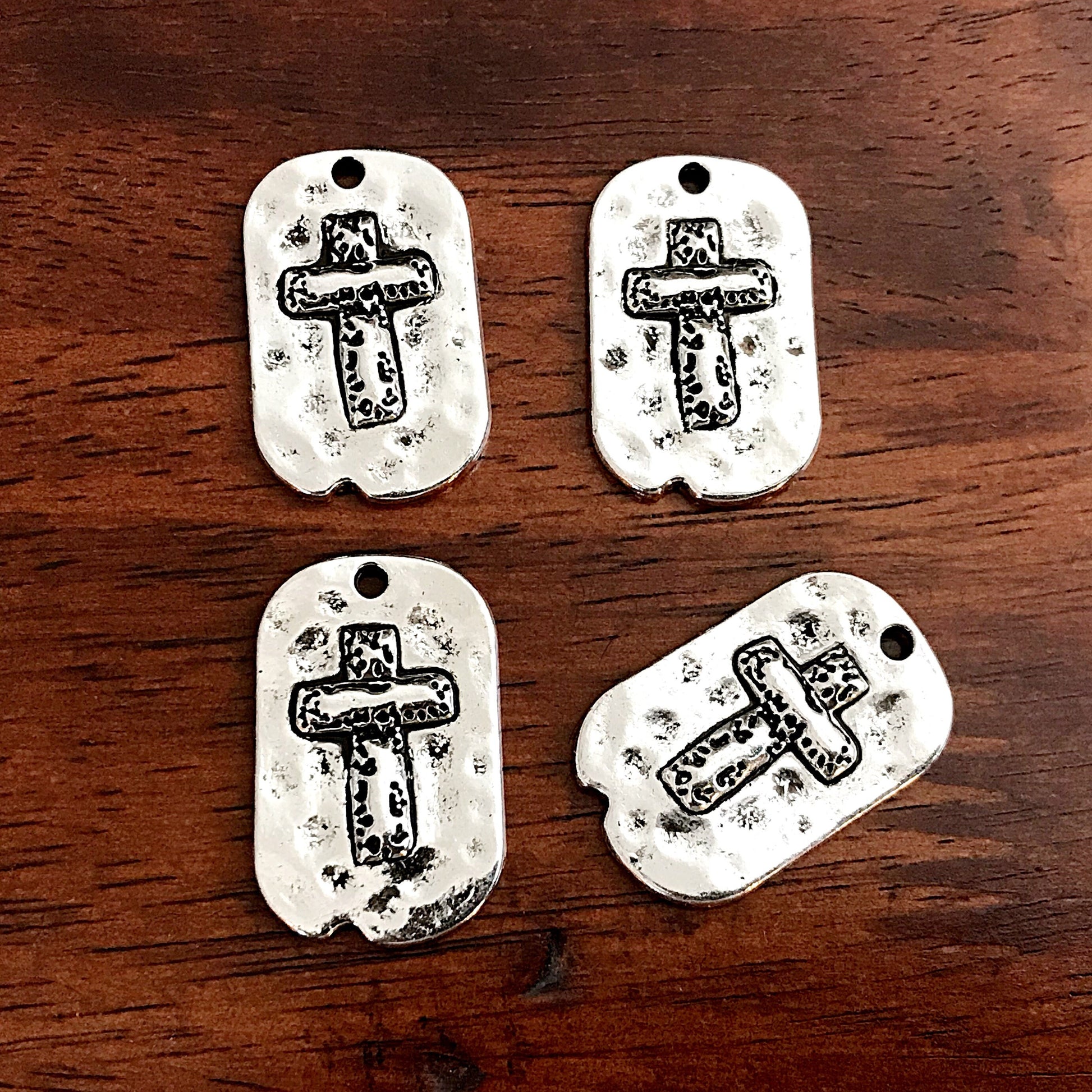8pcs, Dog Tag Cross Charm, Large Cross Pendant, Silver Cross Charms, Hammered Cross Charms, Silver Cross Pendant, Findings