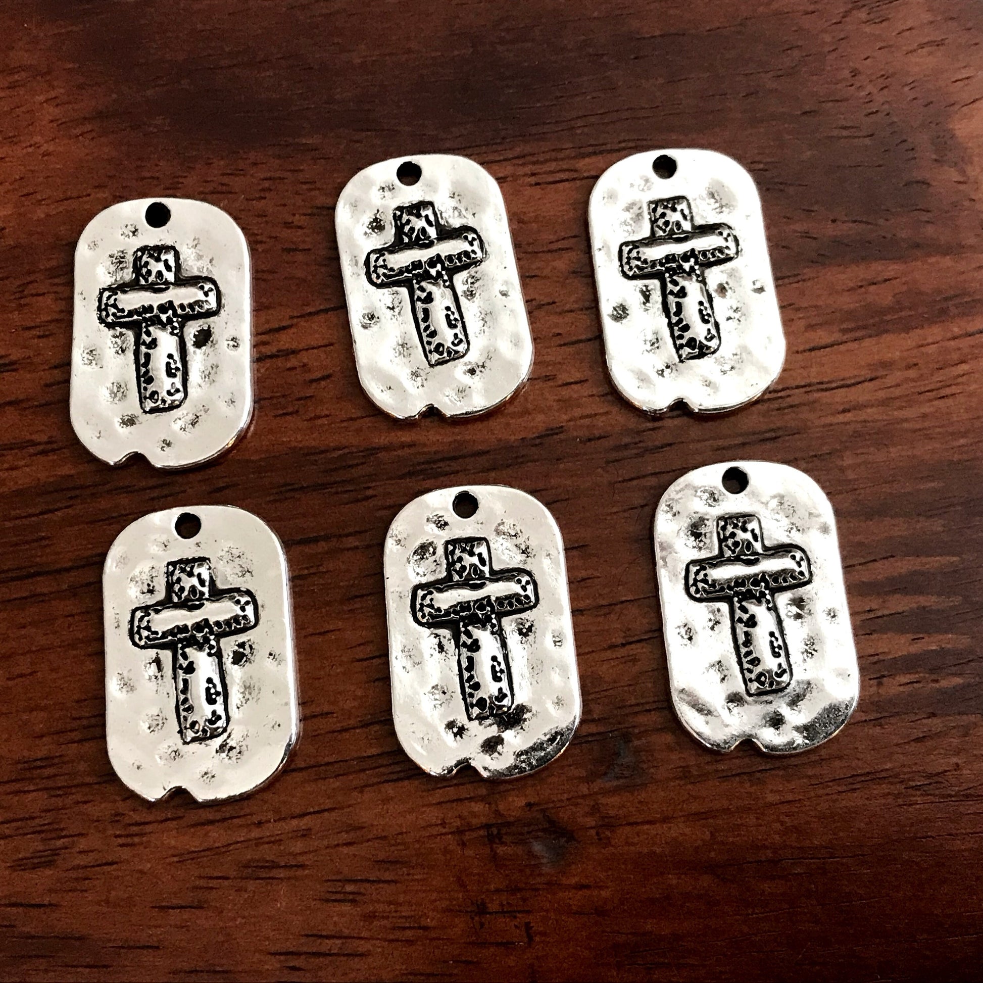 8pcs, Dog Tag Cross Charm, Large Cross Pendant, Silver Cross Charms, Hammered Cross Charms, Silver Cross Pendant, Findings
