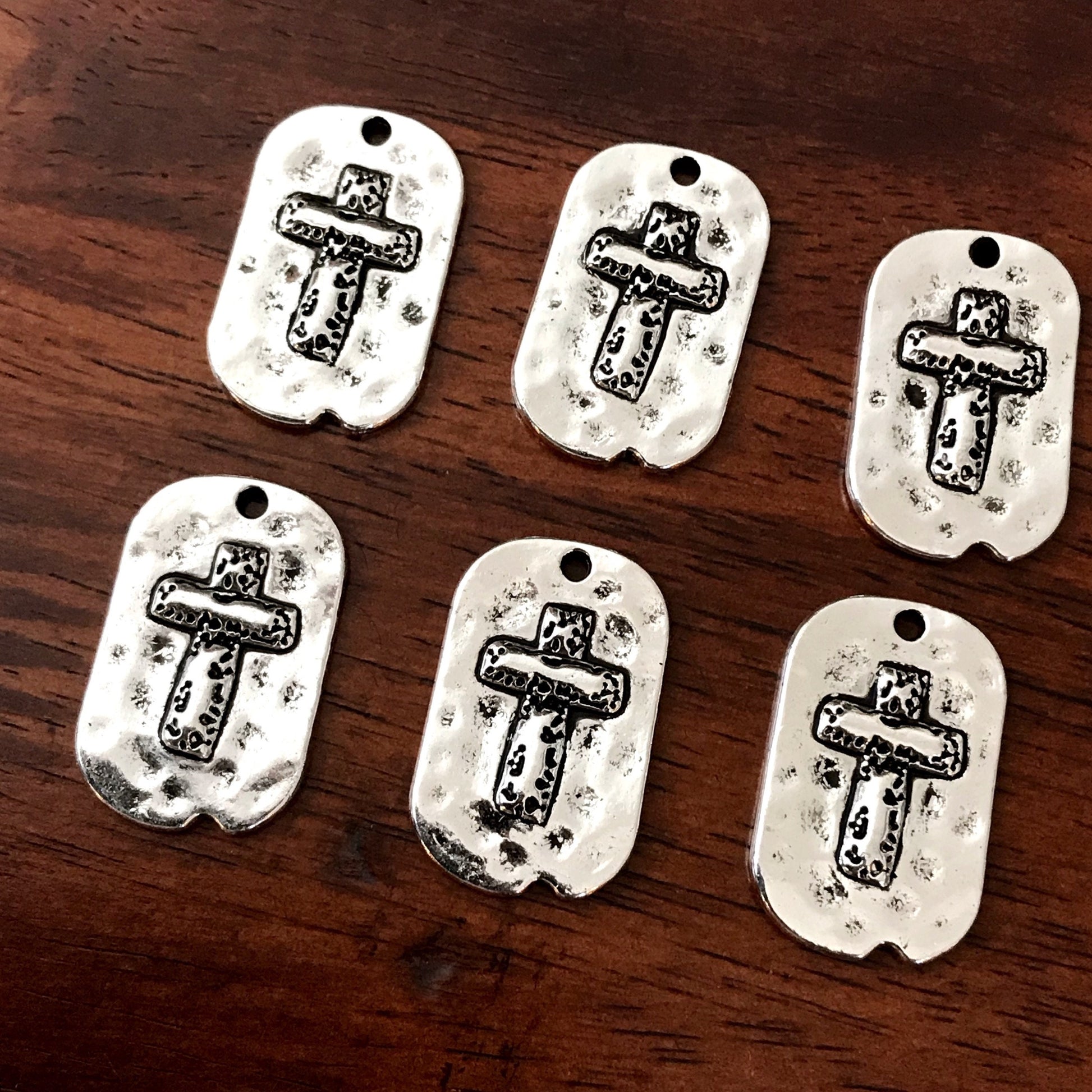 8pcs, Dog Tag Cross Charm, Large Cross Pendant, Silver Cross Charms, Hammered Cross Charms, Silver Cross Pendant, Findings
