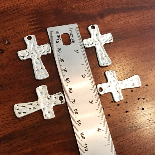 5 Large Silver Cross Pendants, Antique Silver Cross, Hammered Metal Cross, Silver Cross Charms, Large Cross Charms, Cross Pendants, Findings