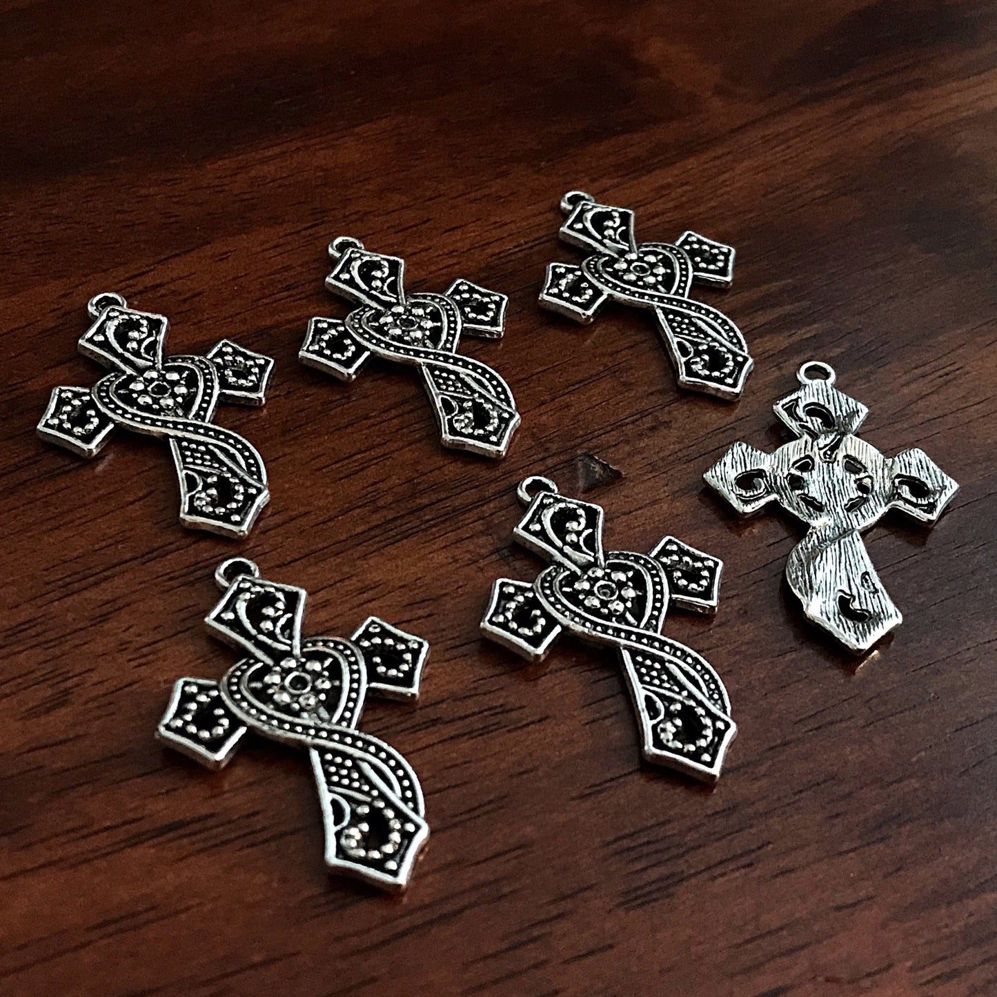 12pcs, Cross Charms, Antique Silver Charms, Silver Cross Charms, Fancy Cross Charms, Cross Pendants, Fndings, Silver and Black Cross Pendant